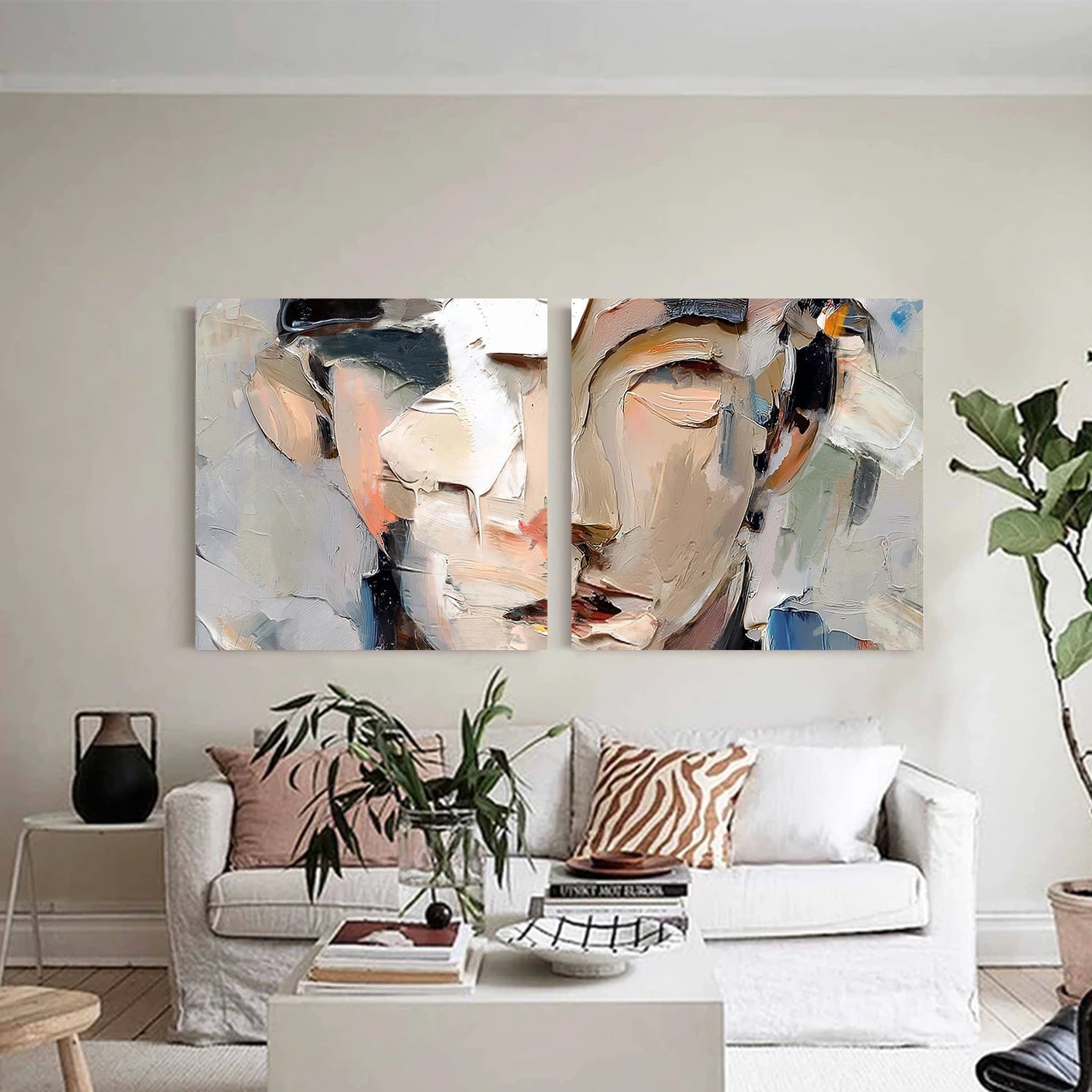 Abstract Portrait Textured Canvas Art Set of 2 #AE125