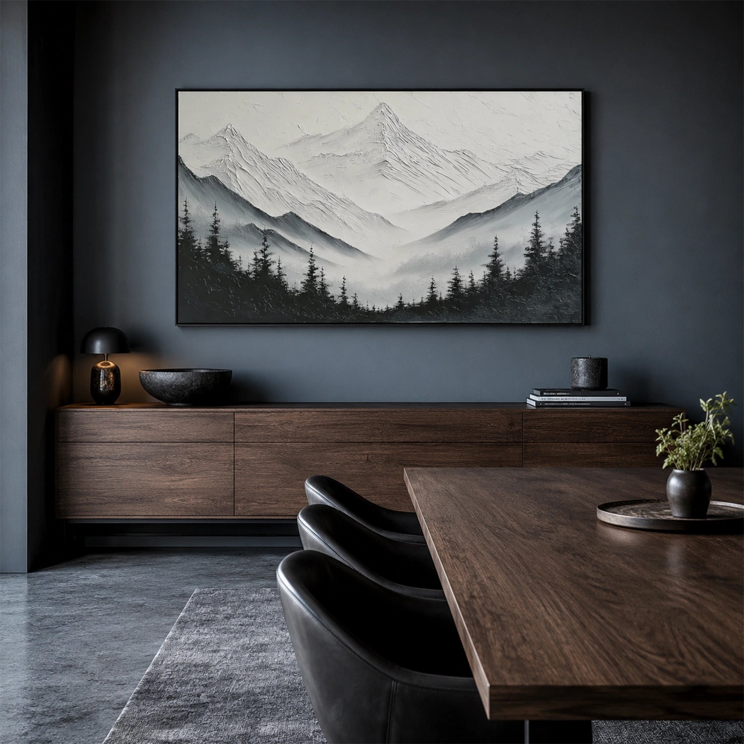 Black and White Minimalist Mountain Textured Canvas Art #MO071