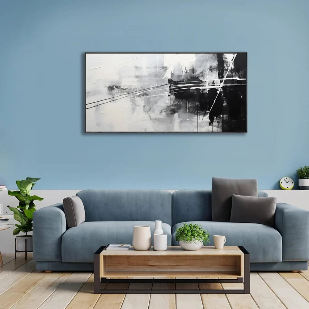 White and Black Minimalist Textured Canvas #MT098