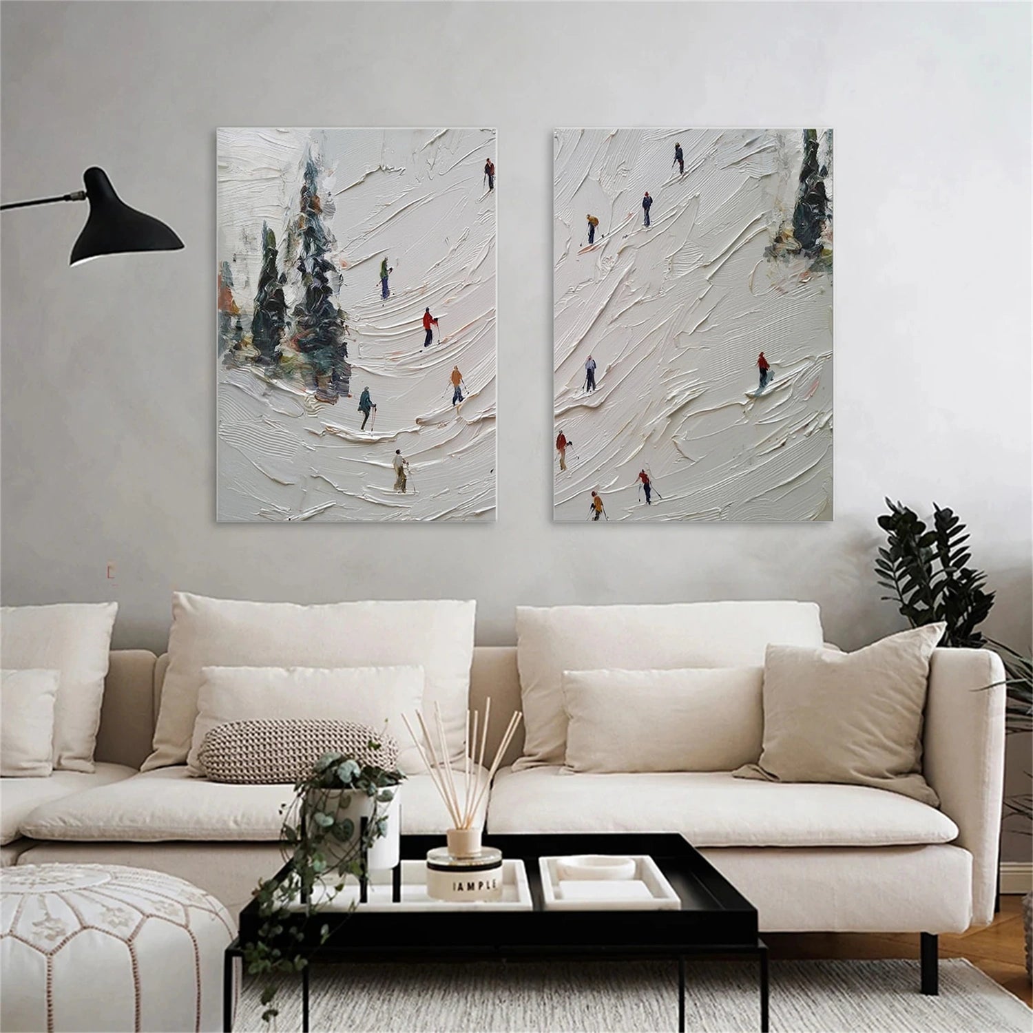 Skiing Sport Textured Wall Art Set of 2 #MS089