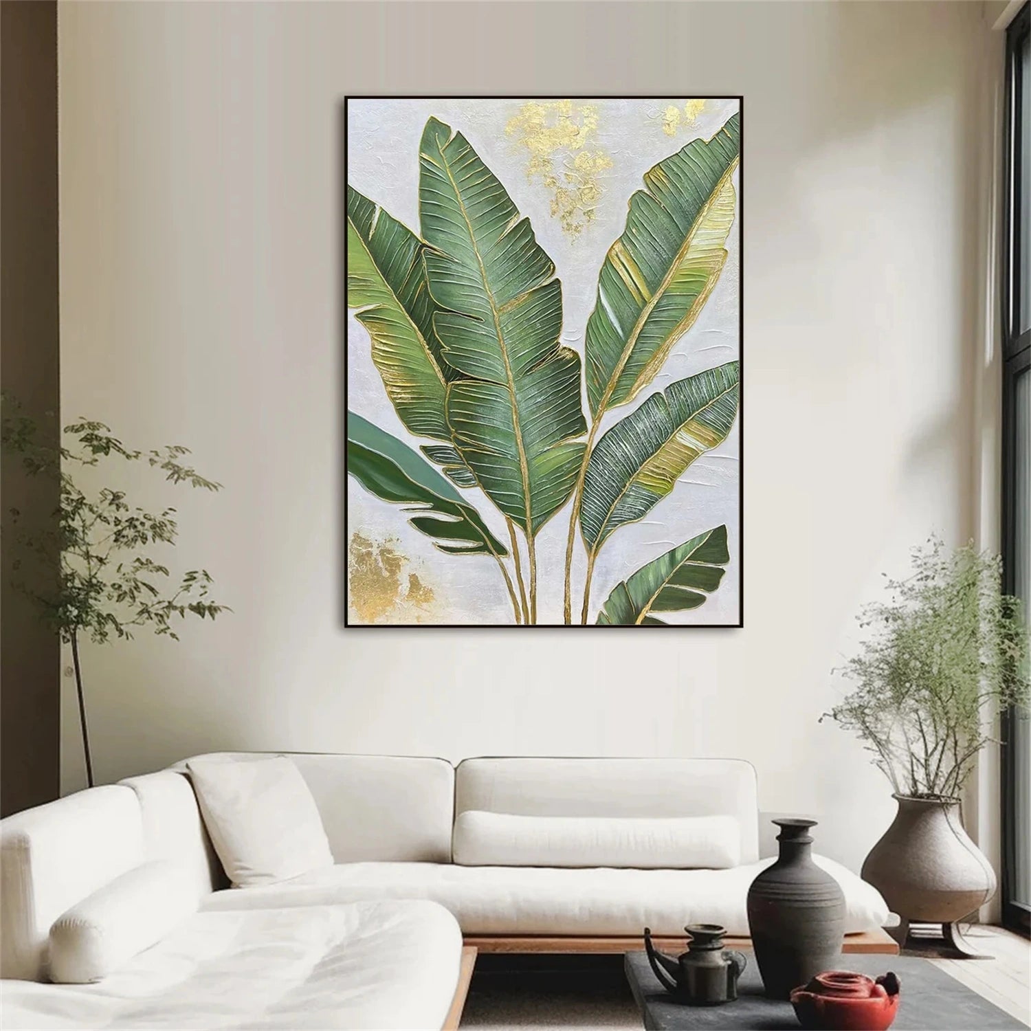 Green Flower Texture Painting Canvas #FP096