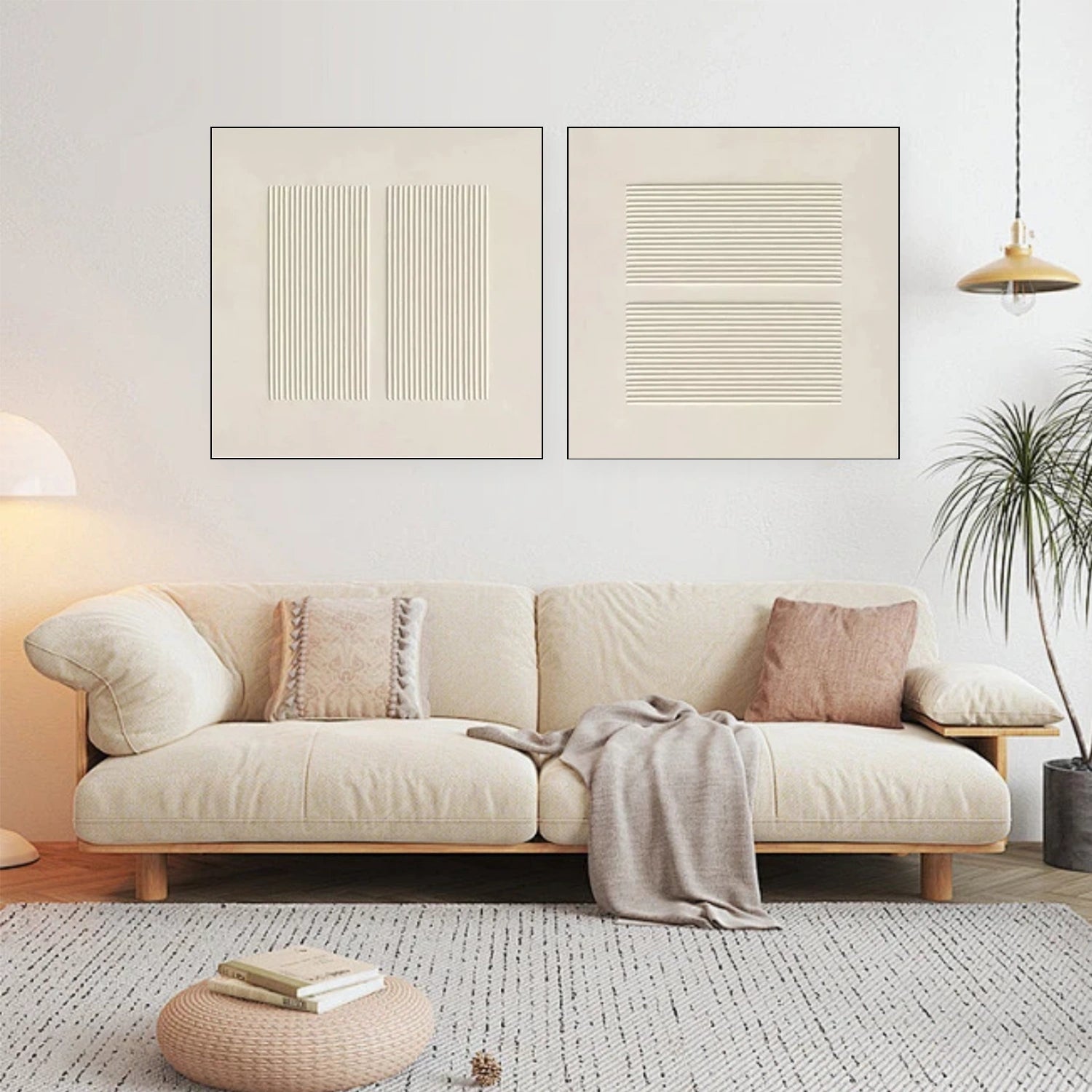 Beige Minimalist Textured Canvas Art Set of 2 #MT126