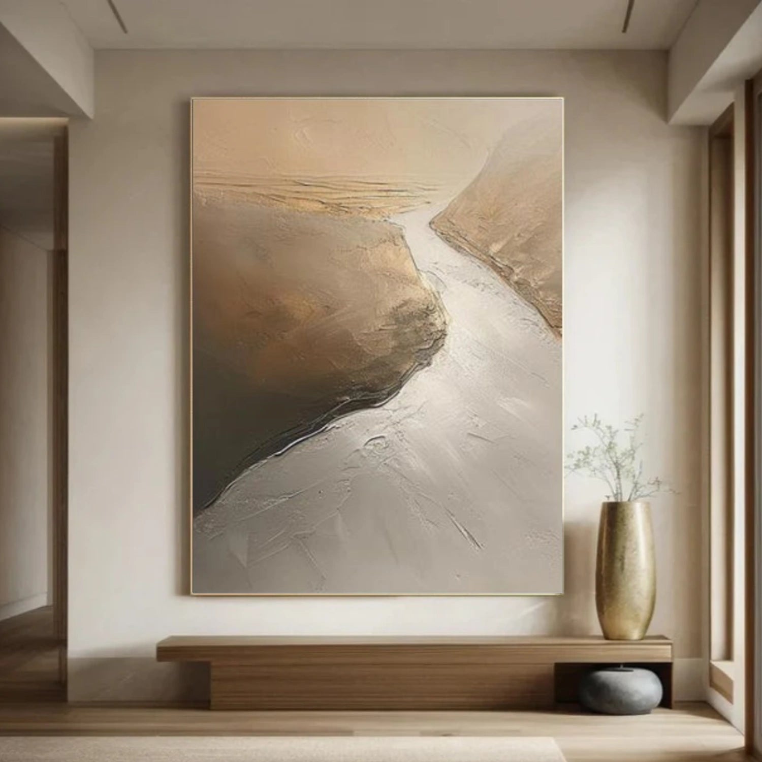 Beige and Brown Minimalist Textured Canvas Art #MT179