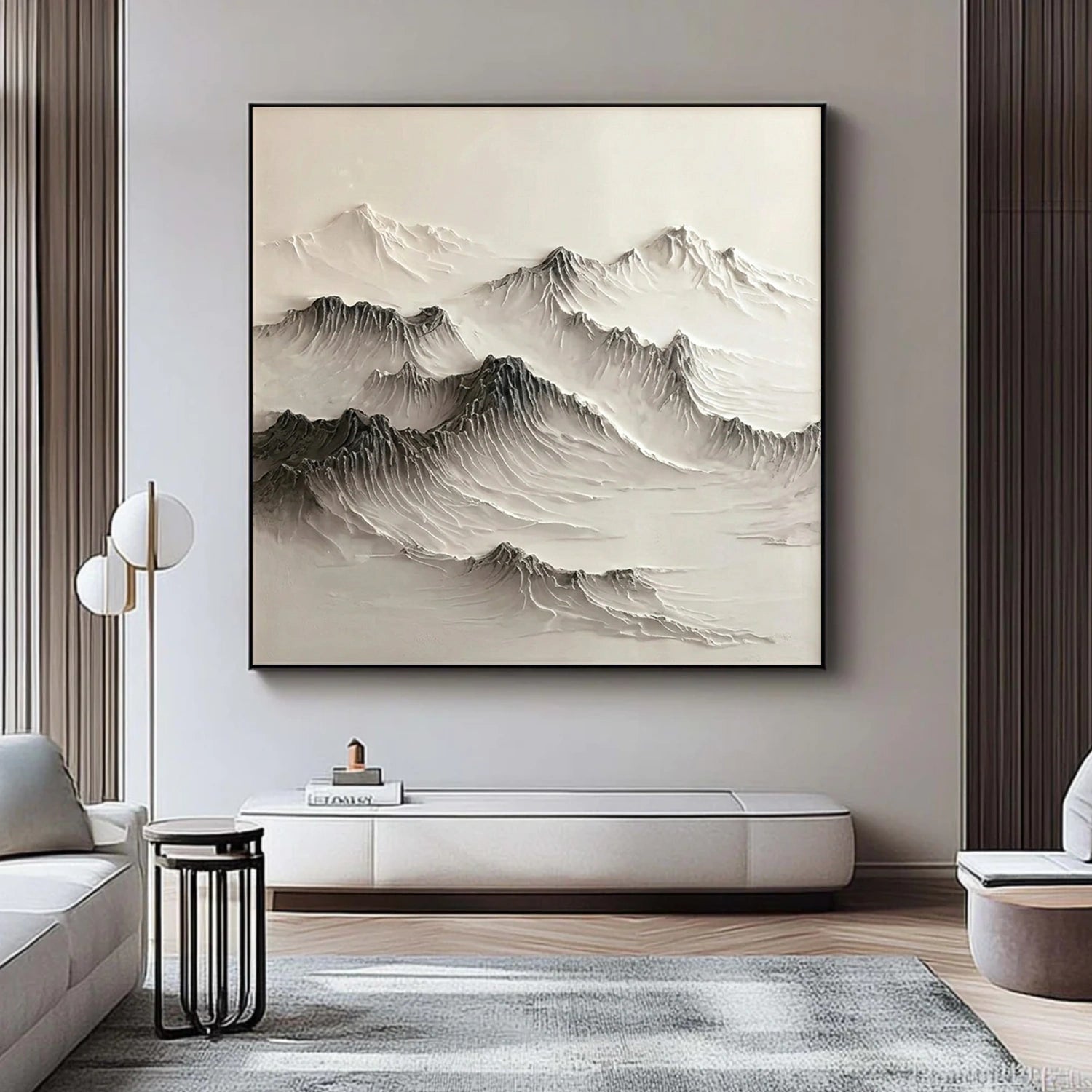 Black and White Minimalist Mountain Textured Canvas Art #MO062