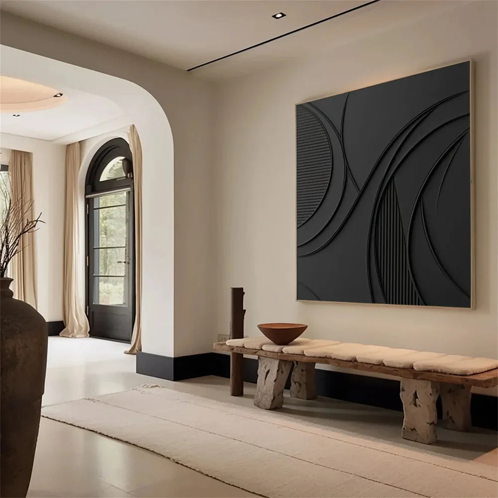 Black Minimalist Textured Canvas #MT101