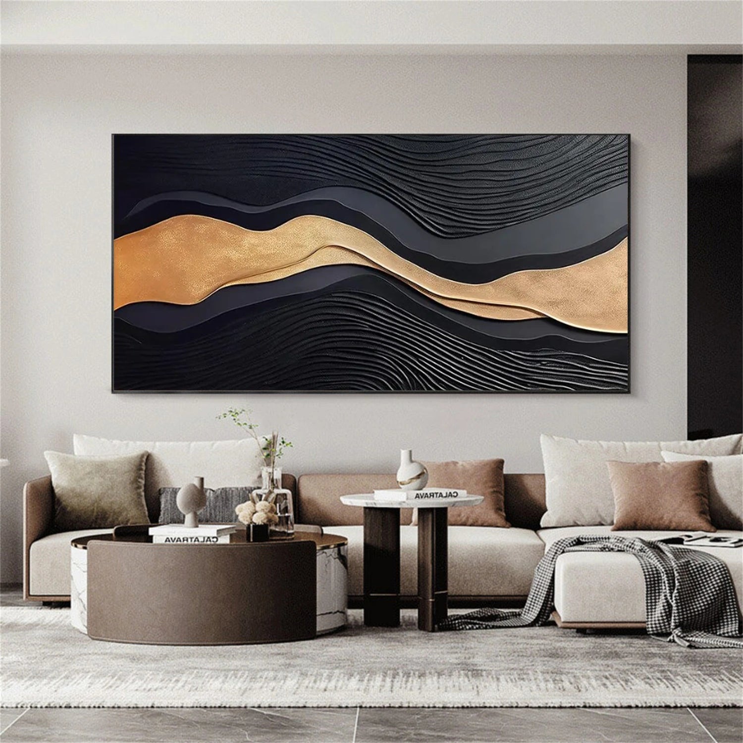 Black and Gold Minimalist Textured Canvas Art #MT186