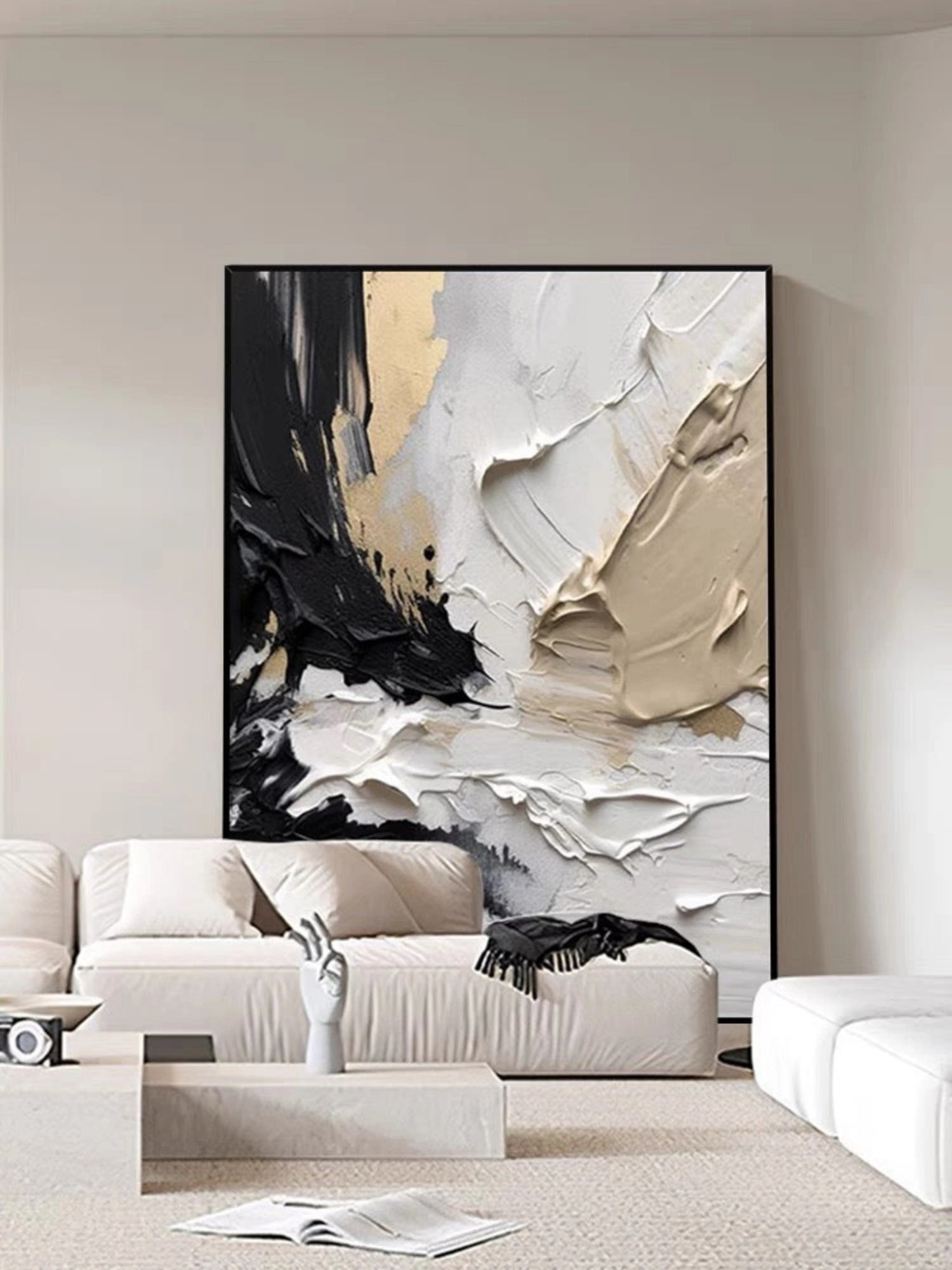 Black and White Minimalist Textured Canvas #MT076