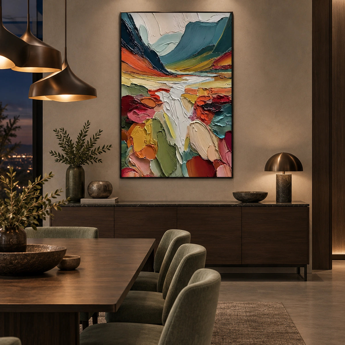 Colorful Abstract Mountain Textured Canvas Art #MO075