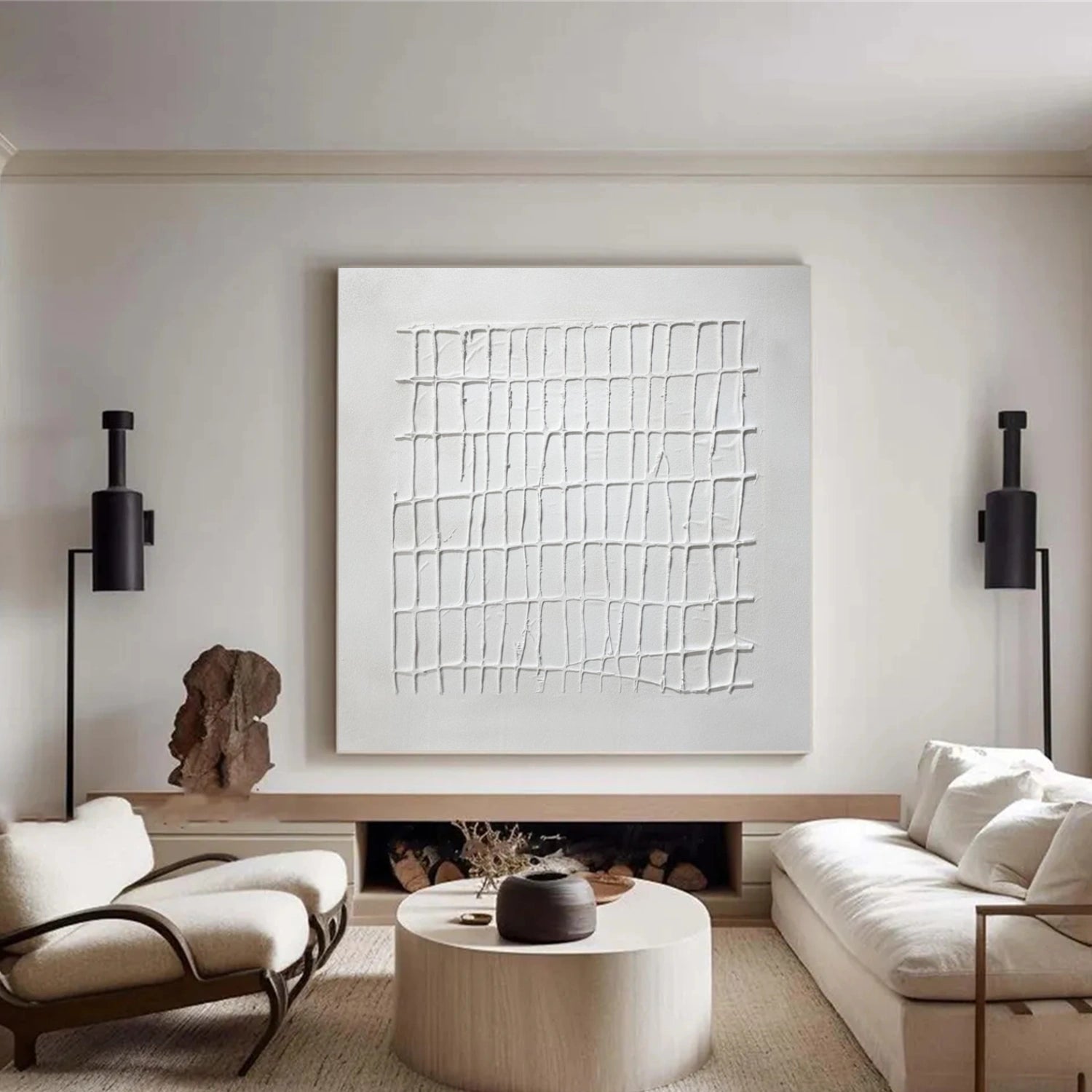 White Minimalist Textured Canvas Art #MT140