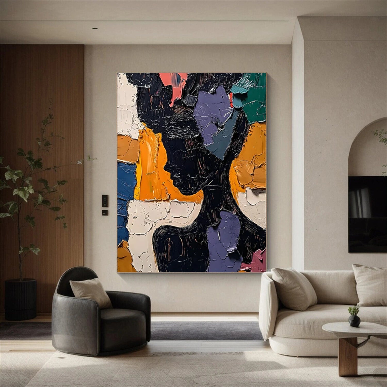 Abstract Portrait Textured Canvas Art #AE046