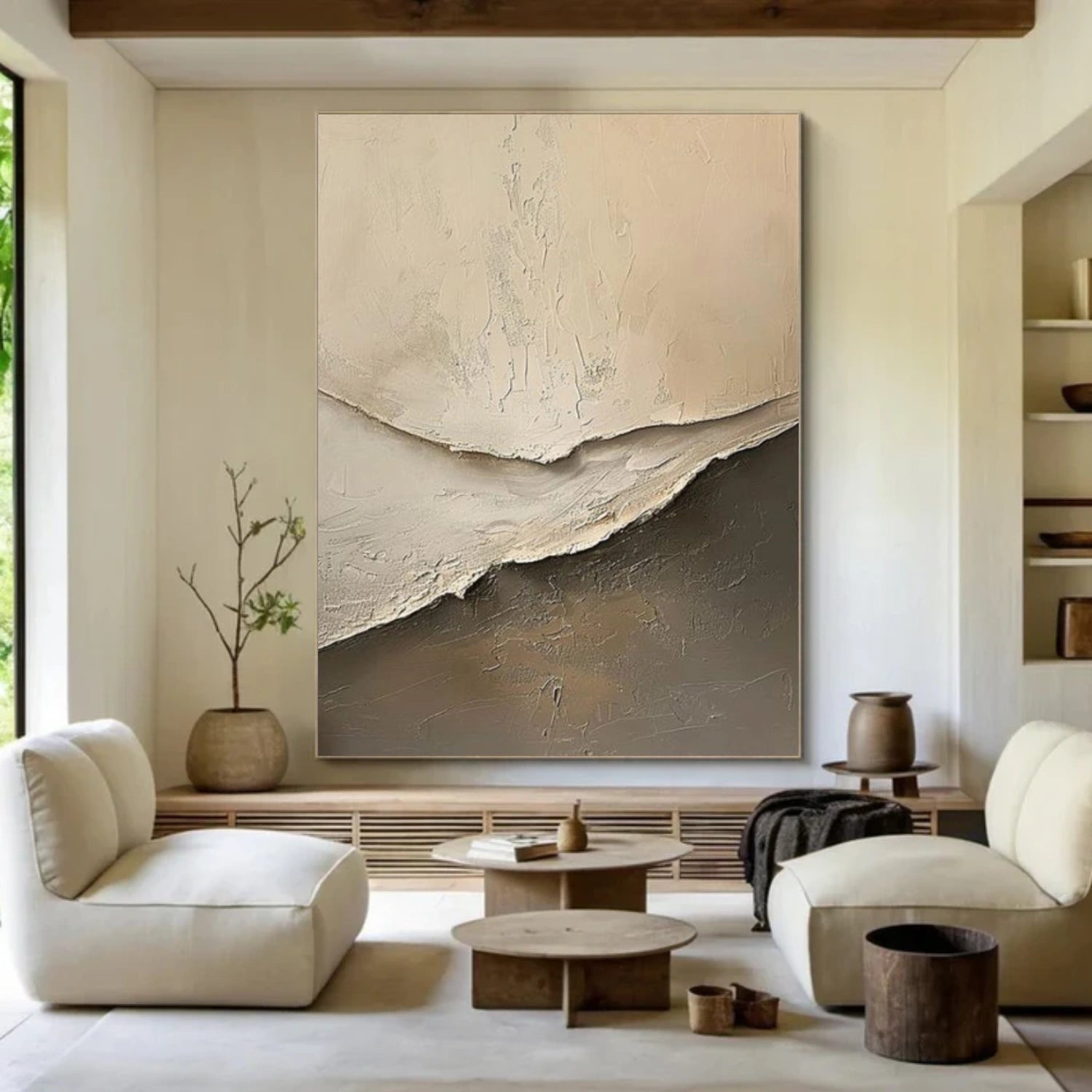 Beige and Brown Minimalist Textured Canvas Art #MT180