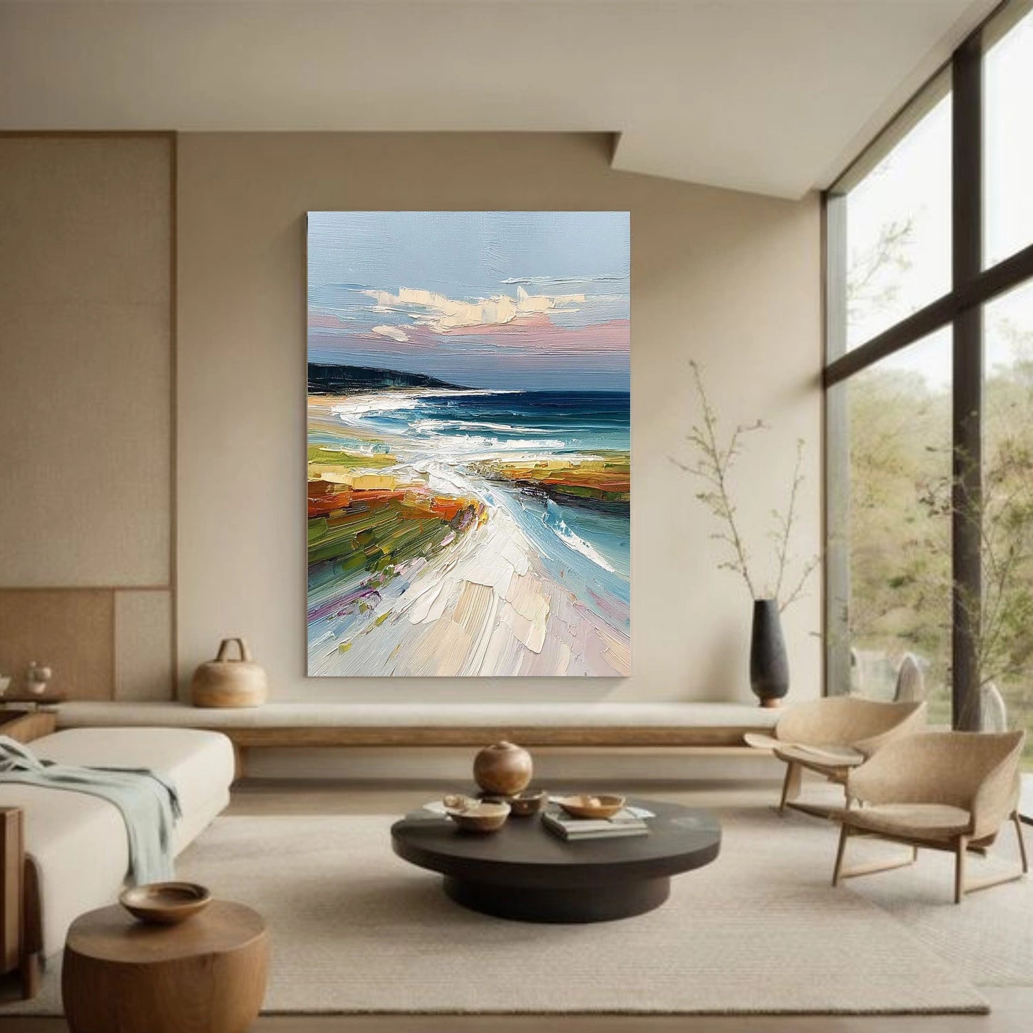 Colorful Ocean And Sky Abstract Textured Wall Art #OS150