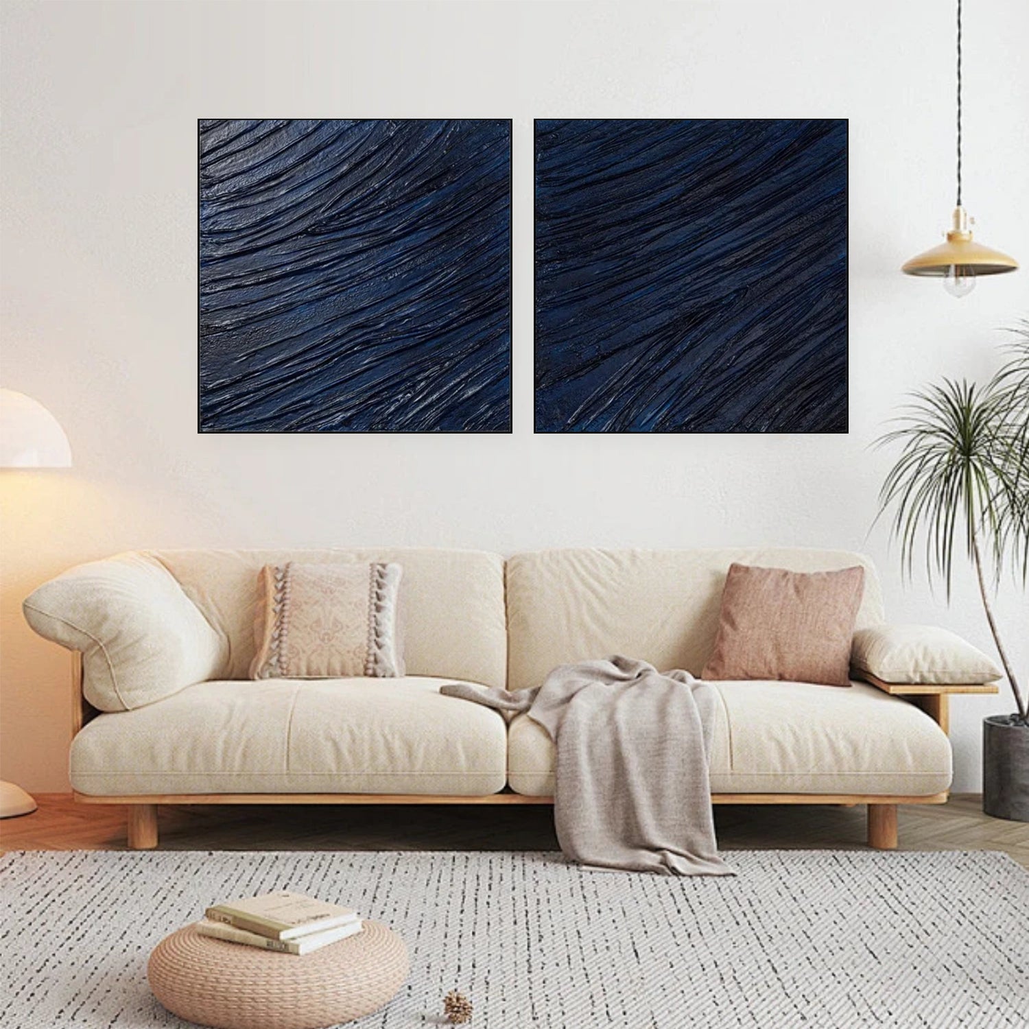 Blue Minimalist Textured Canvas Art Set of 2 #MT121