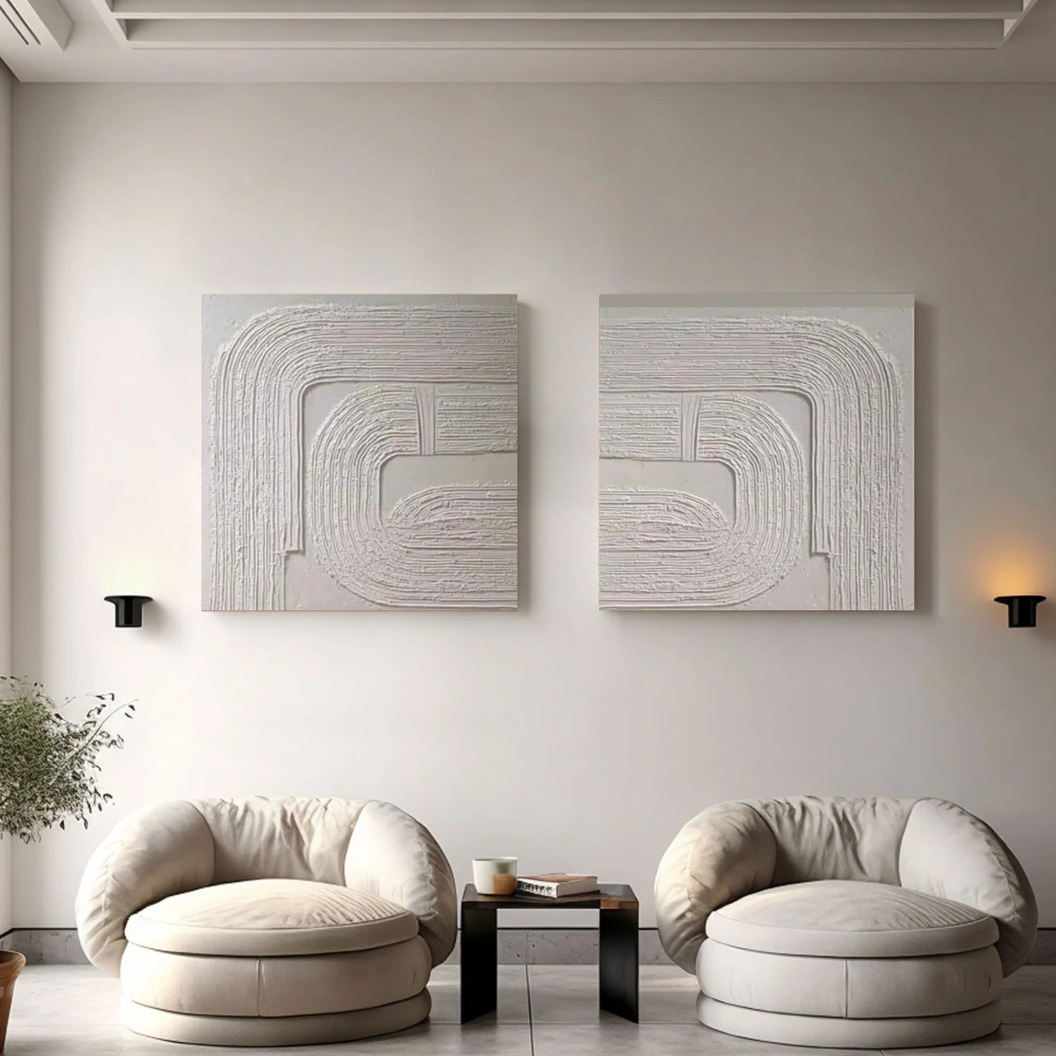 White Abstract Textured  Wall Art Set of 2 #AT114