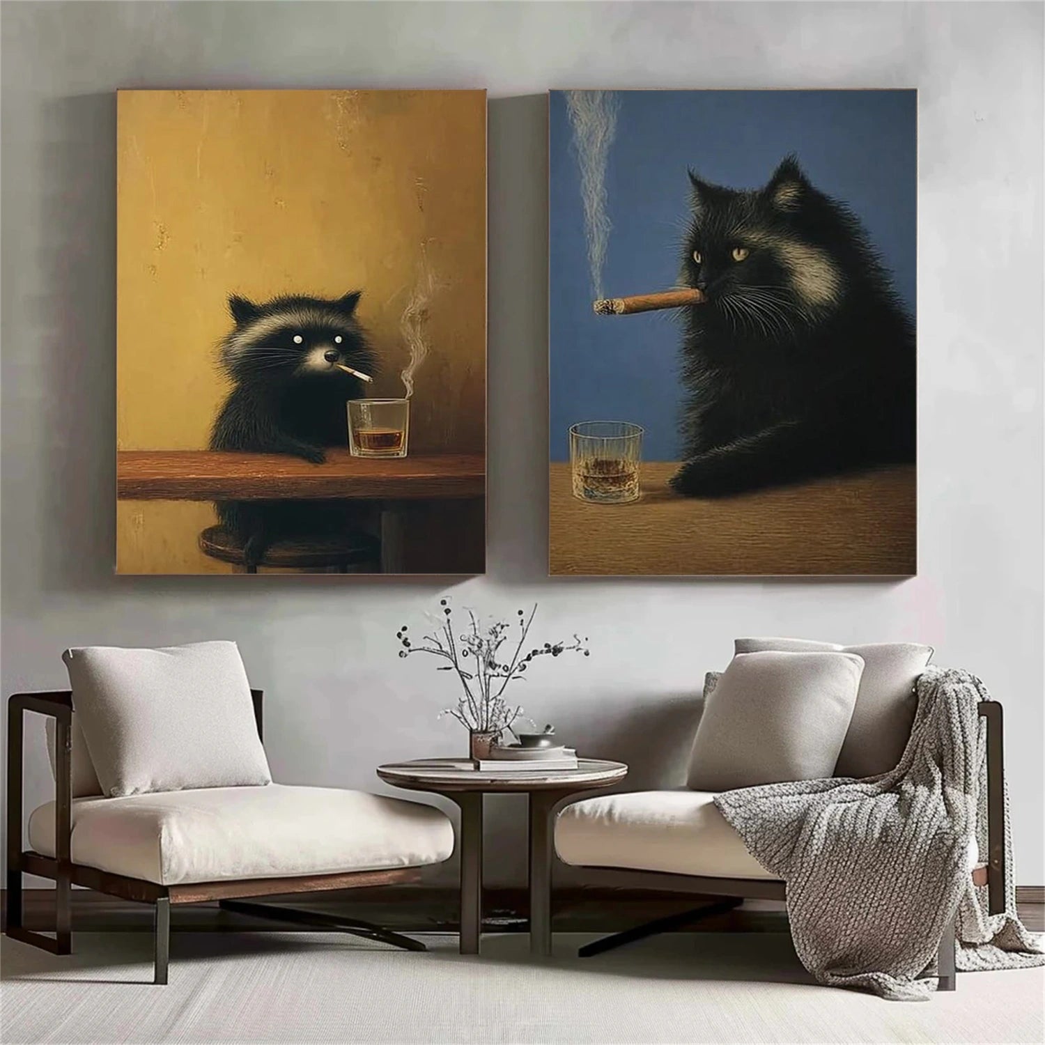 Abstract Animal Cat Wall Art Set of 2 #AC124