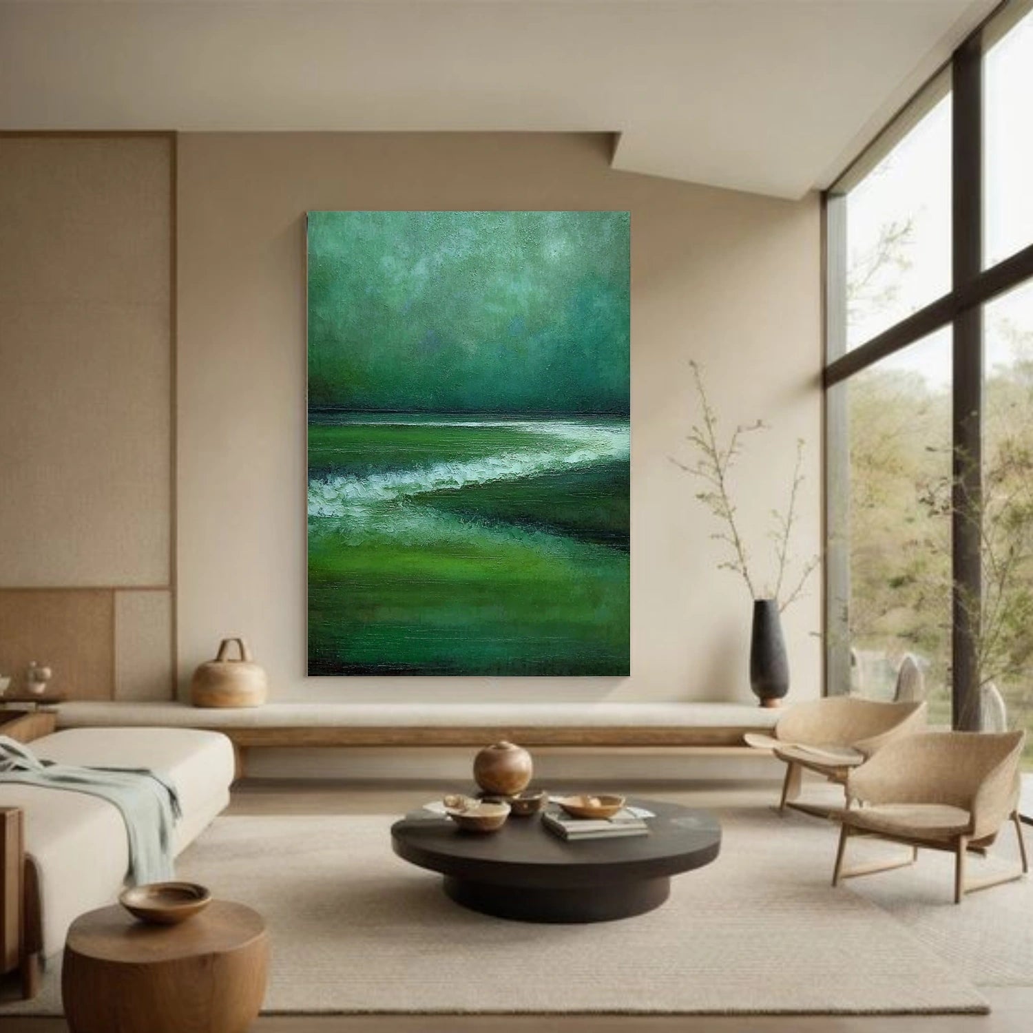 Green Abstract Canvas Wall Art #AP371