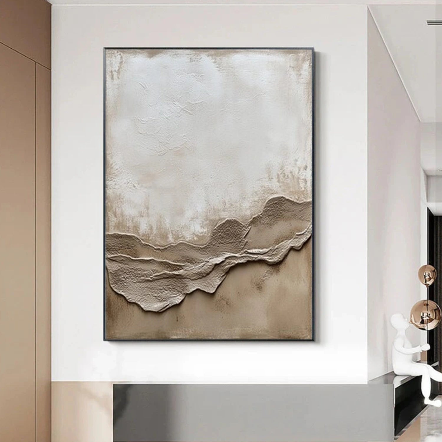 White and Brown Minimalist Textured Canvas Art #MT172