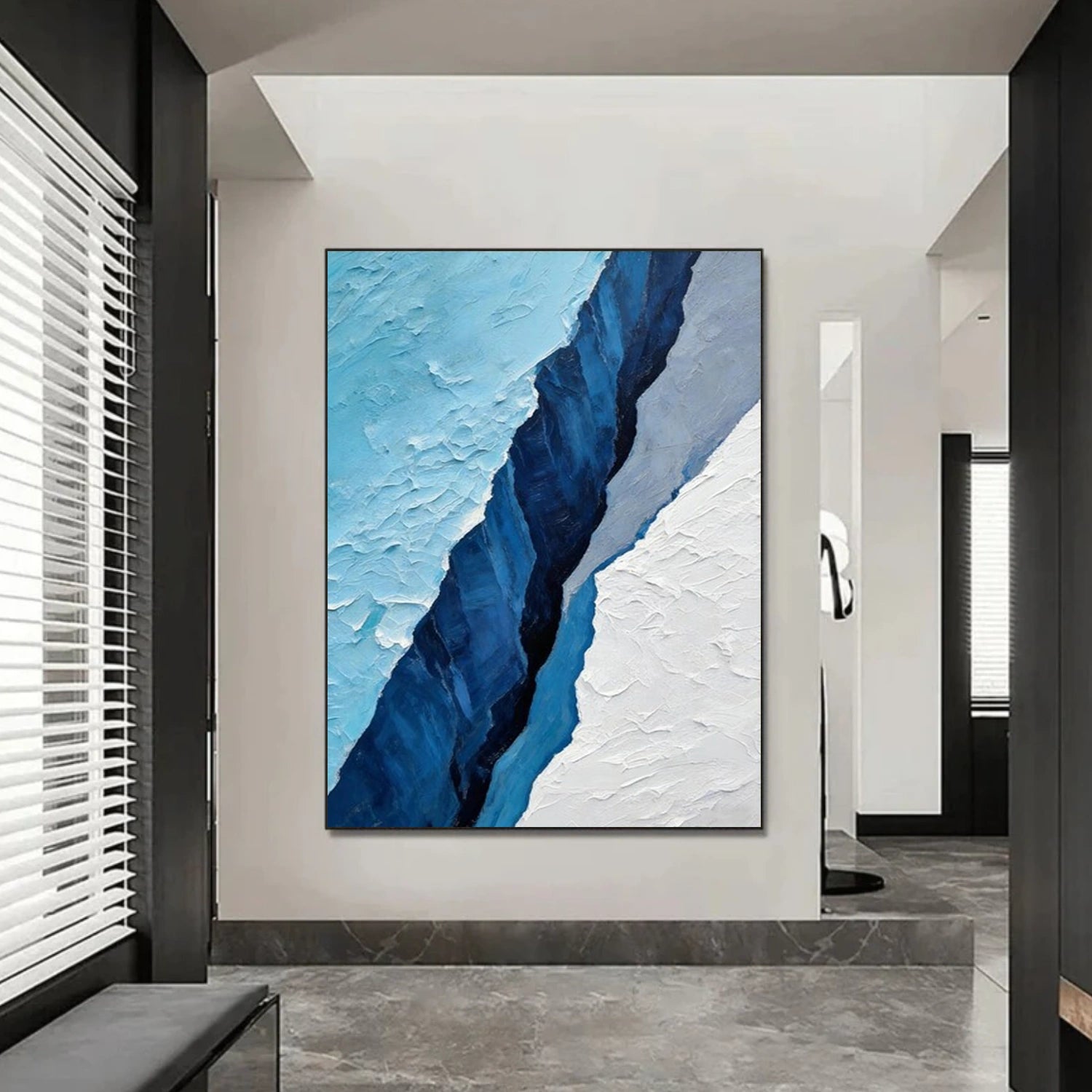 White and Blue Minimalist Textured Canvas Art #MT163