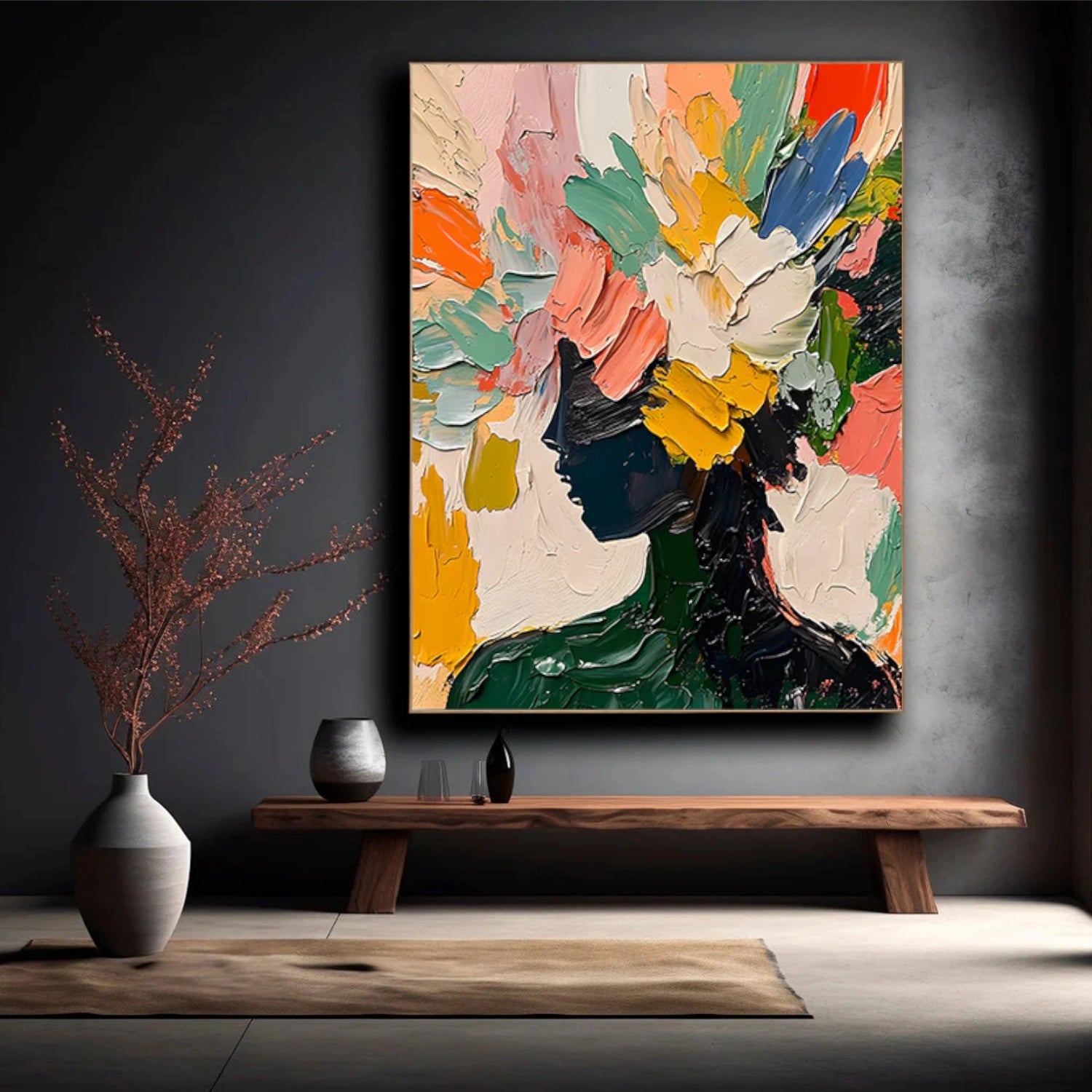 Abstract Portrait Textured Canvas Art #AE044