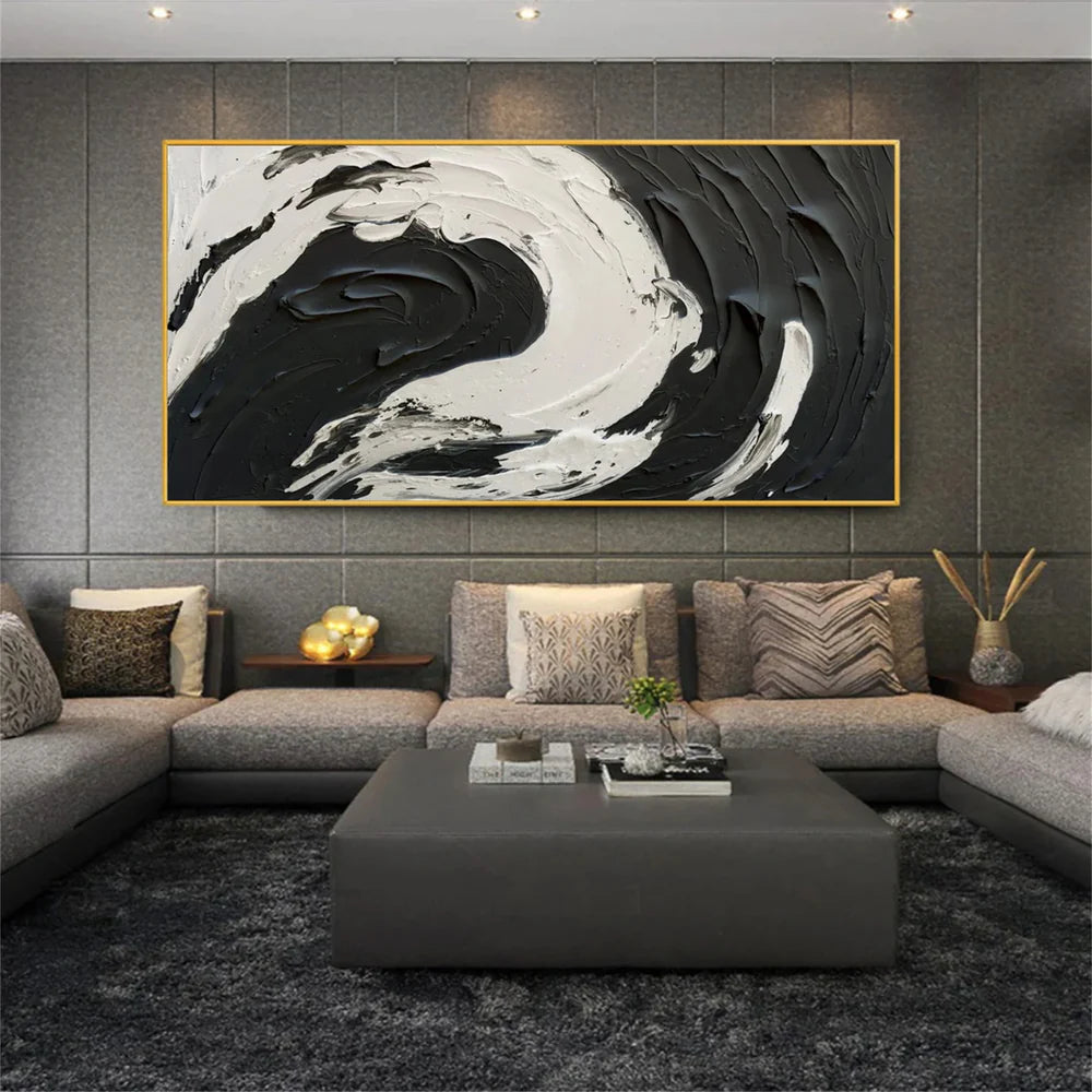 White and Black Minimalist Textured Canvas #MT068