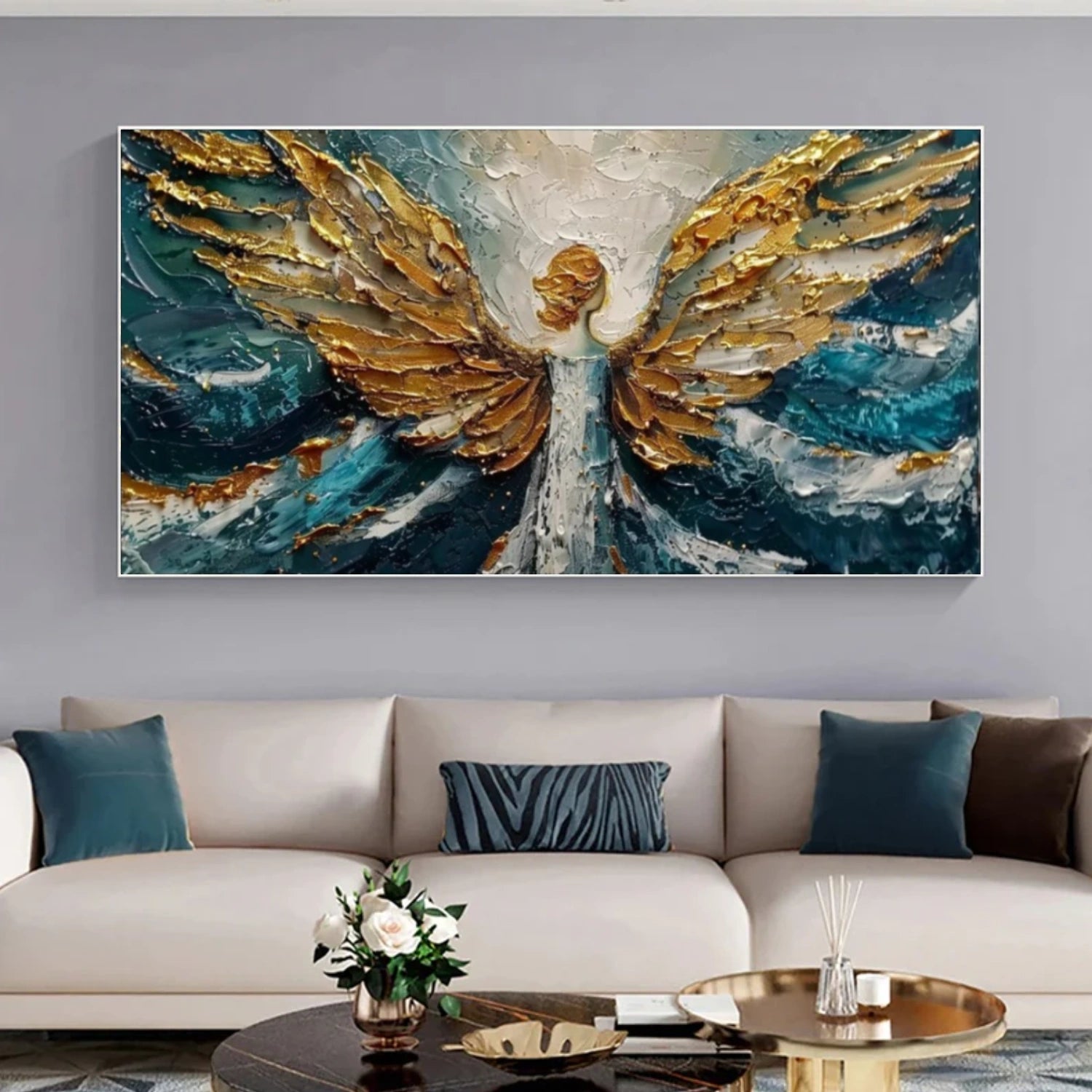 Abstract Angel Portrait Textured Canvas Art #AE132