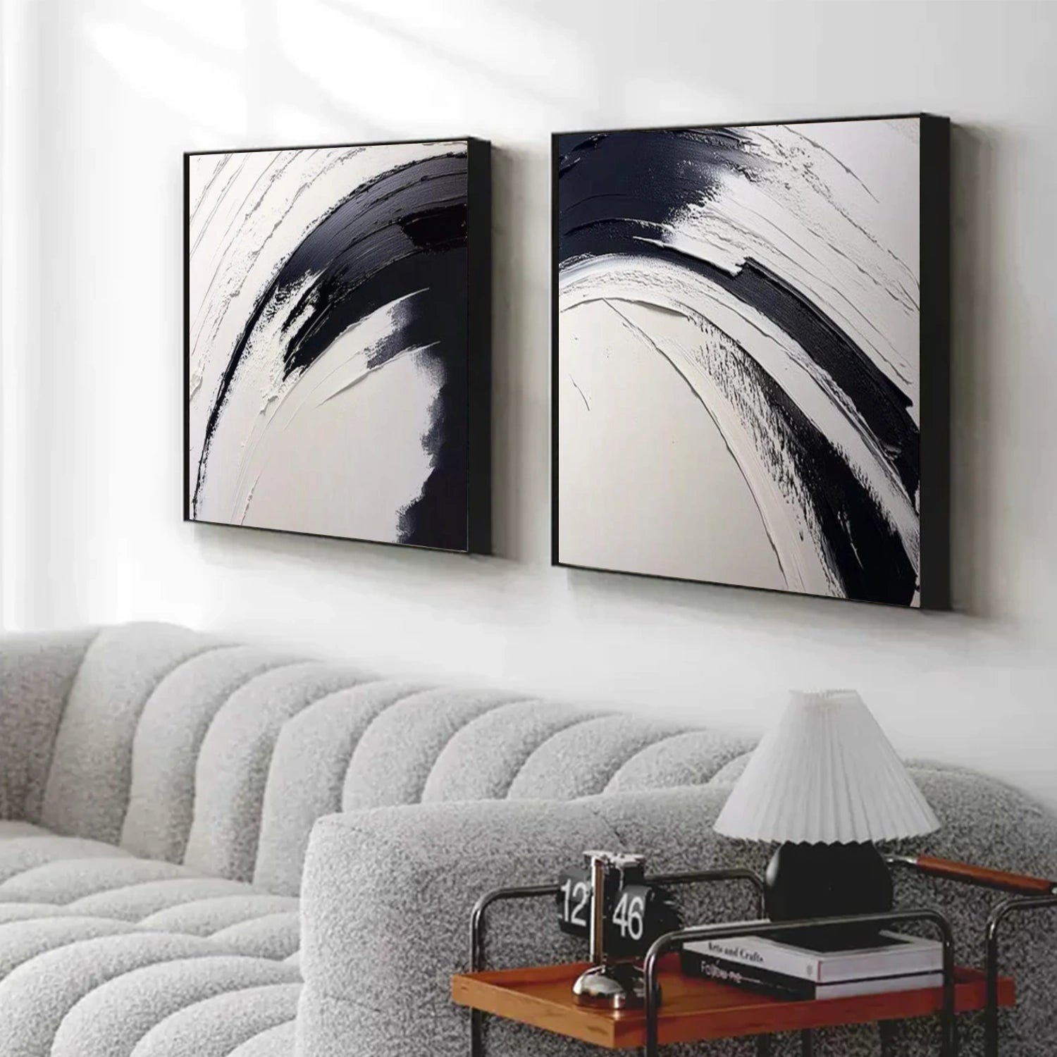 Black and White Minimalist Textured Canvas Art Set of 2#MT183