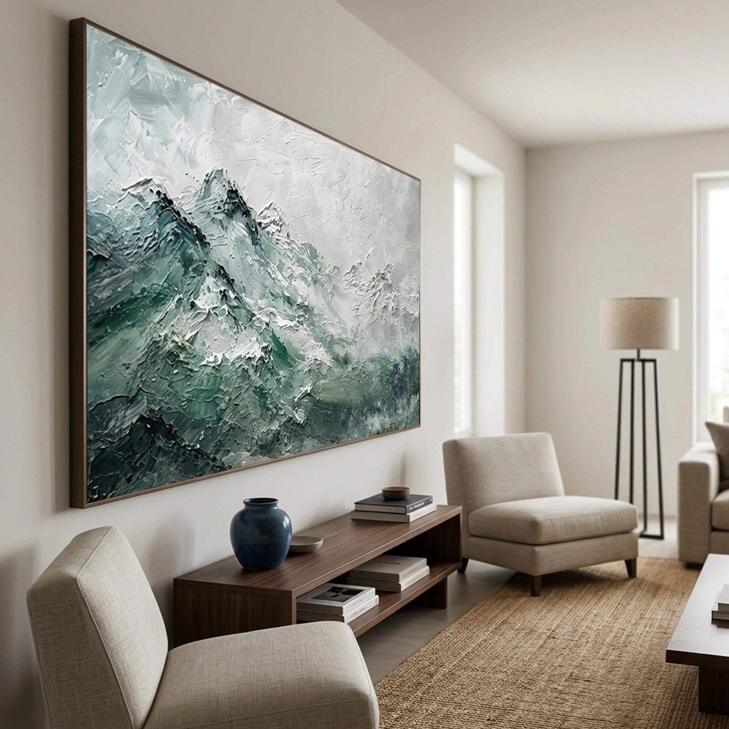 Green Minimalist Mountain Textured Canvas Art #MO061