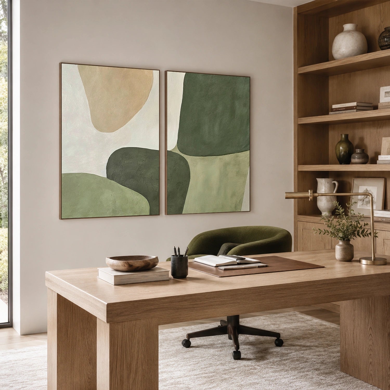 Green Minimalist Canvas Art Set of 2 #MT218