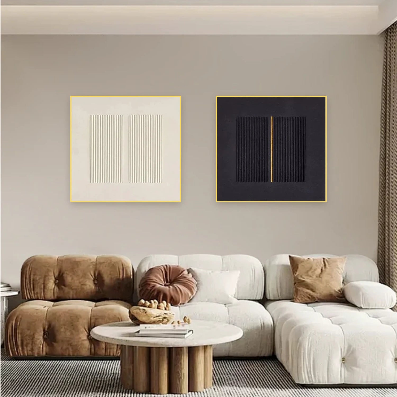Black and White Minimalist Textured Canvas Art Set of 2 #MT123