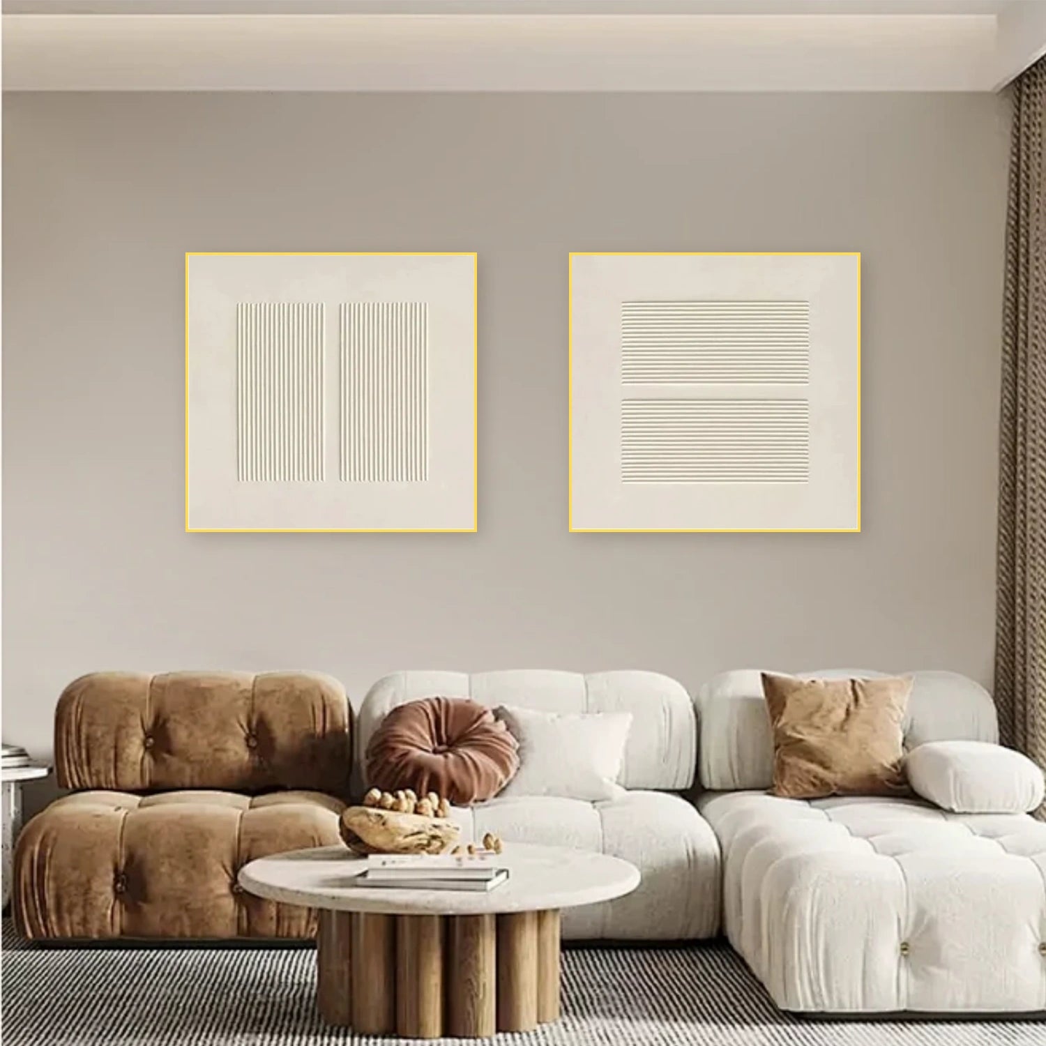 Beige Minimalist Textured Canvas Art Set of 2 #MT126