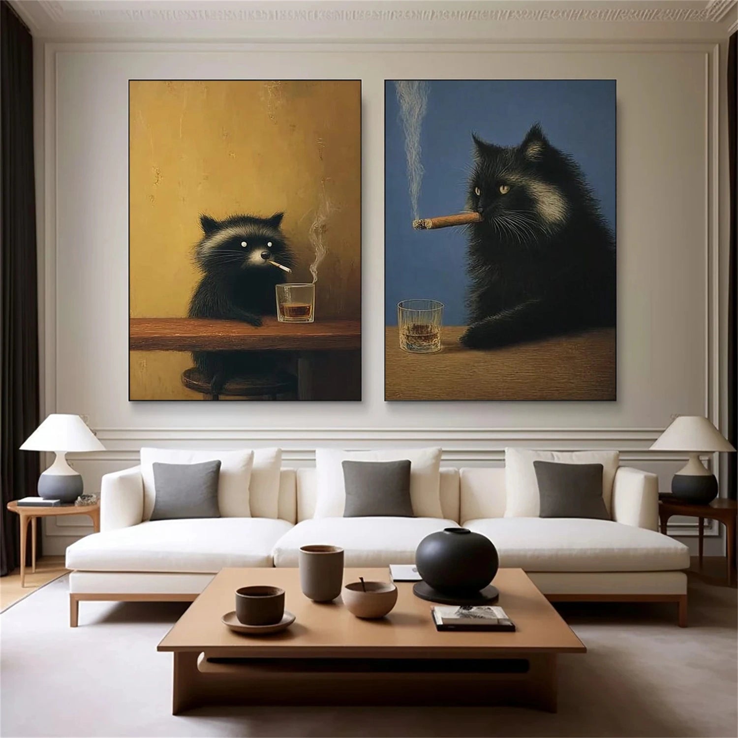 Abstract Animal Cat Wall Art Set of 2 #AC124
