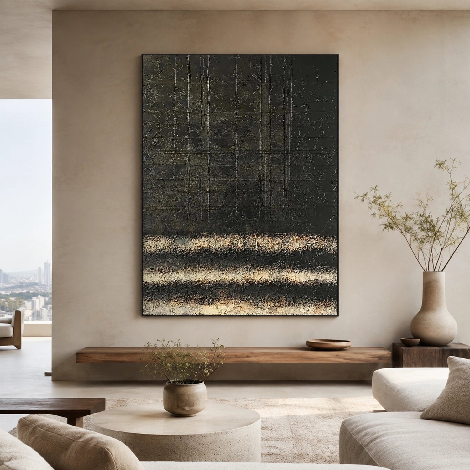 Black Abstract Textured  Wall Art #AT180