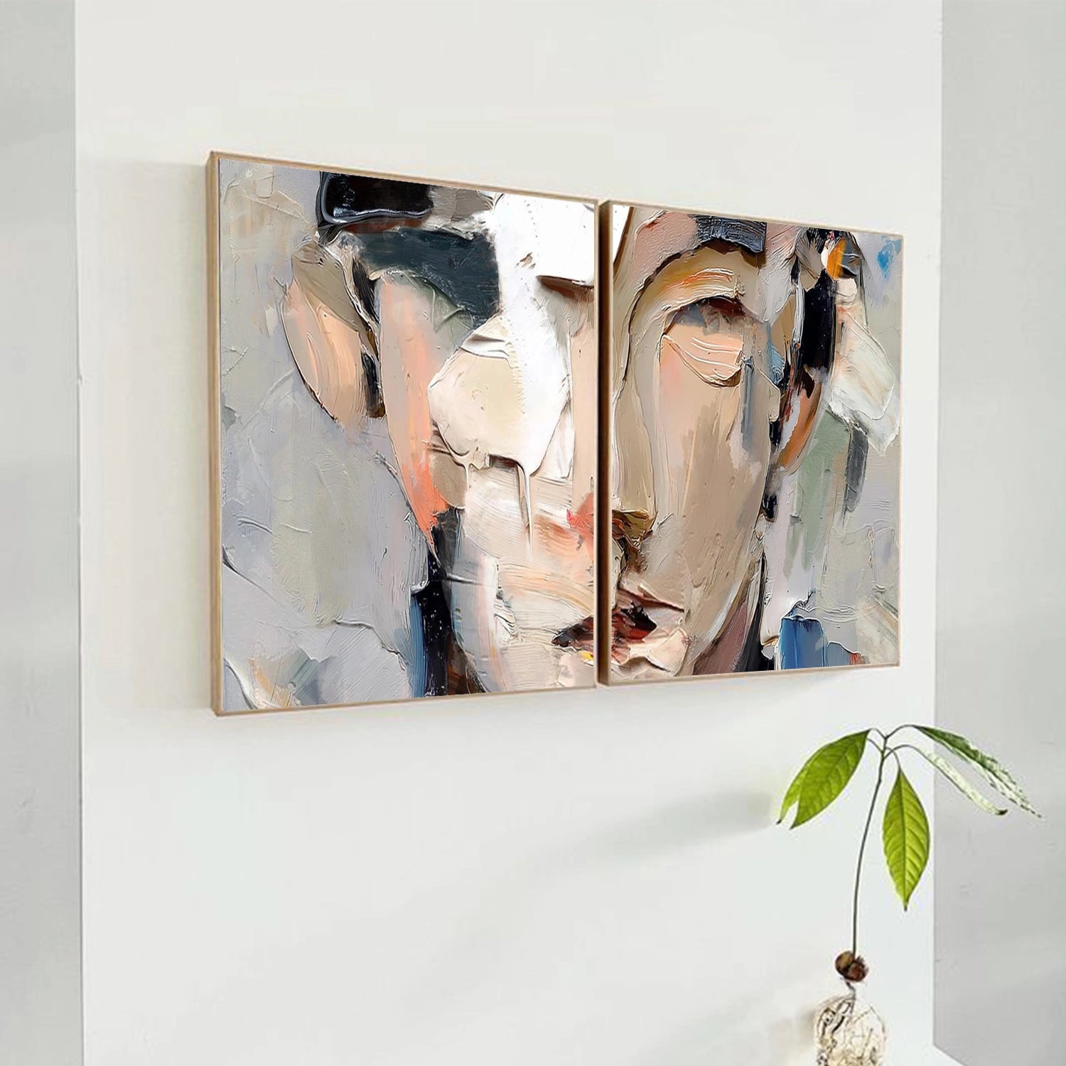 Abstract Portrait Textured Canvas Art Set of 2 #AE125