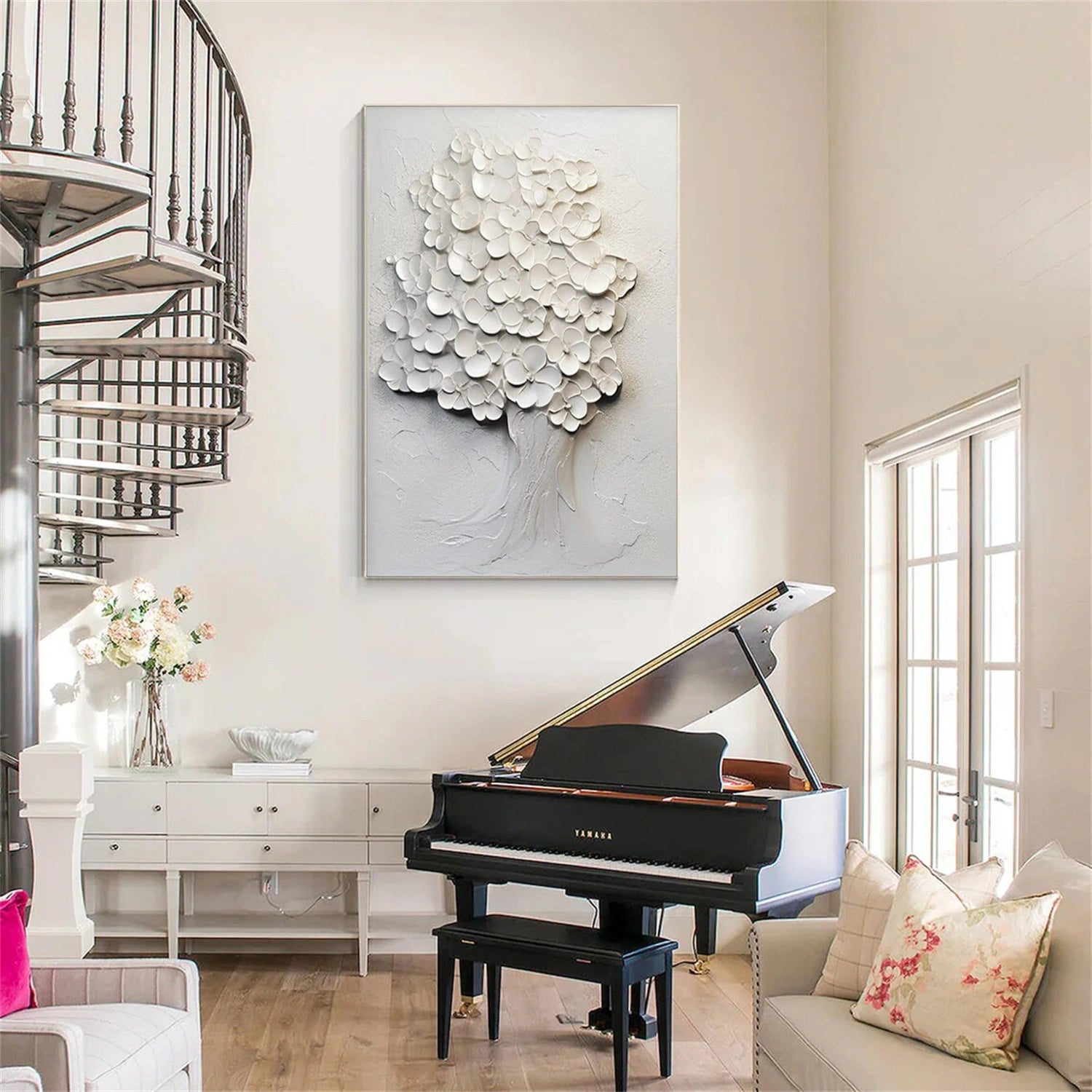 White Flower Abstract Textured Wall Art #FP118