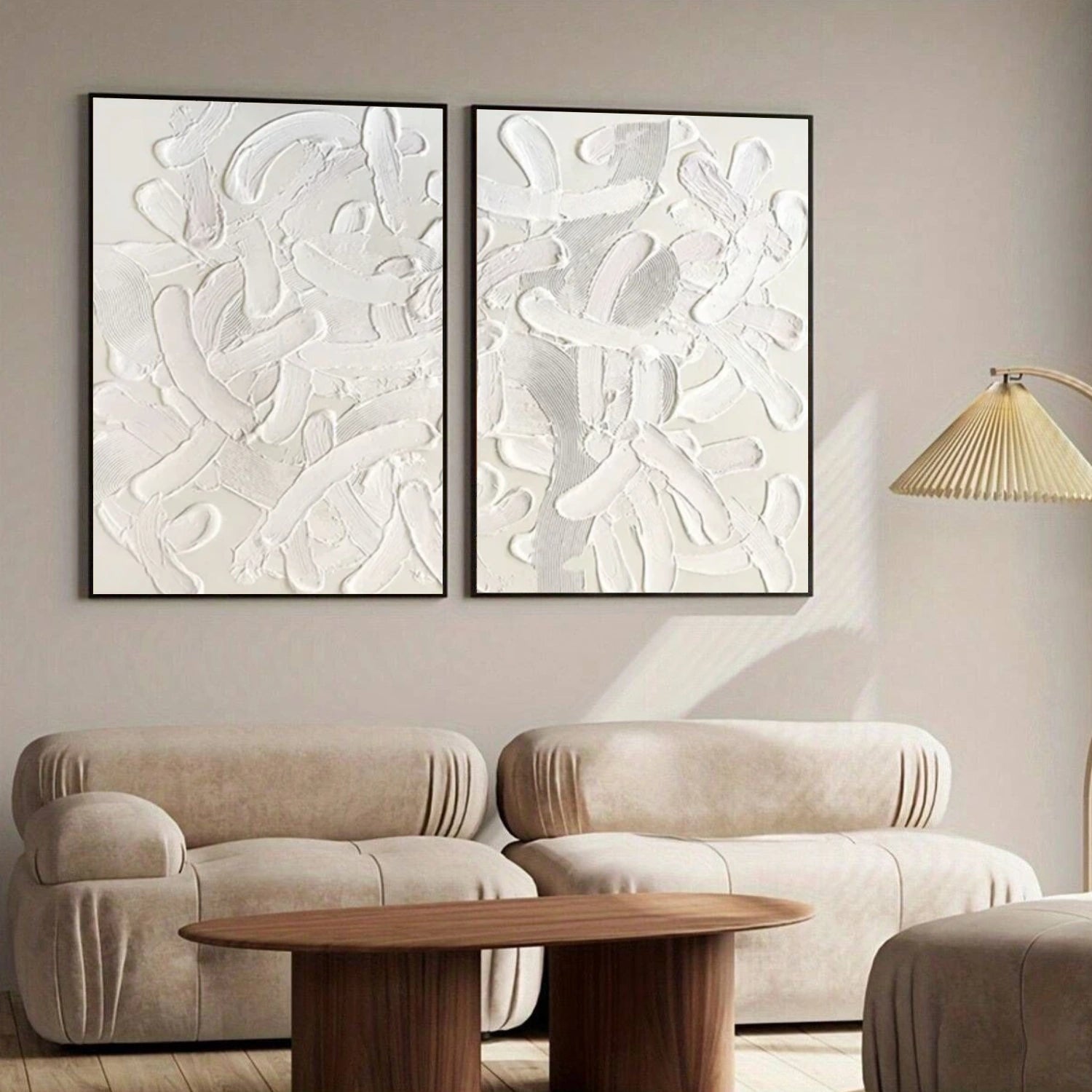 Beige and White Minimalist Textured Canvas Art Set of 2 #MT141