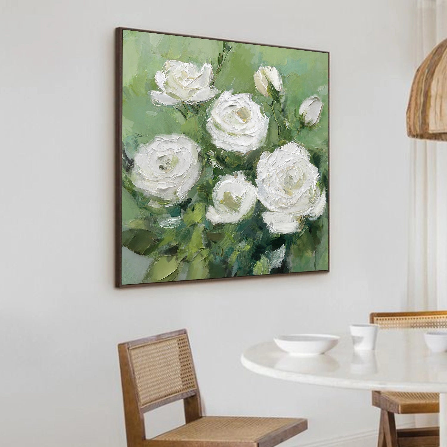 White and Green Flower Abstract Textured Wall Art #FP162