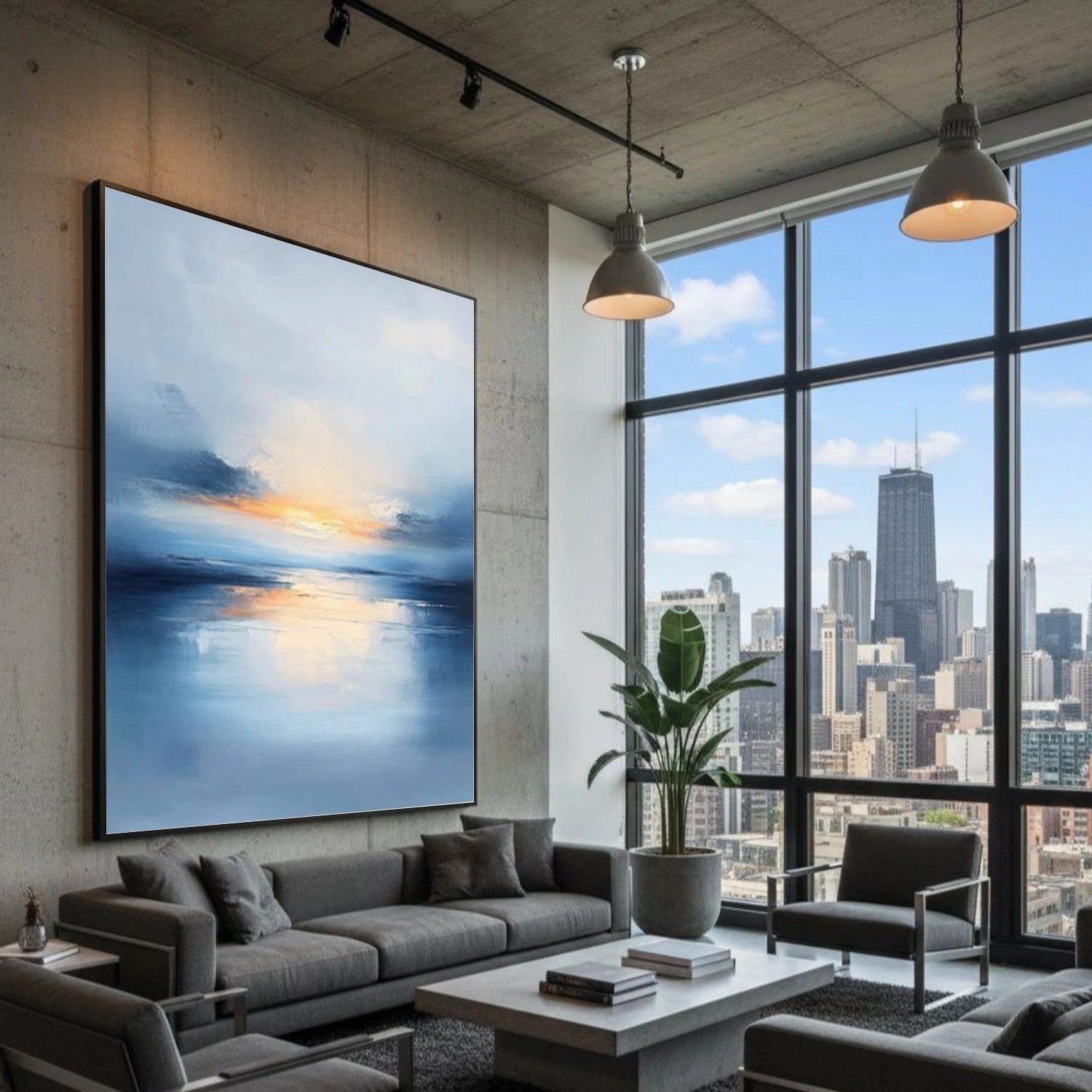 Ocean And Sky Abstract Textured Wall Art #OS143