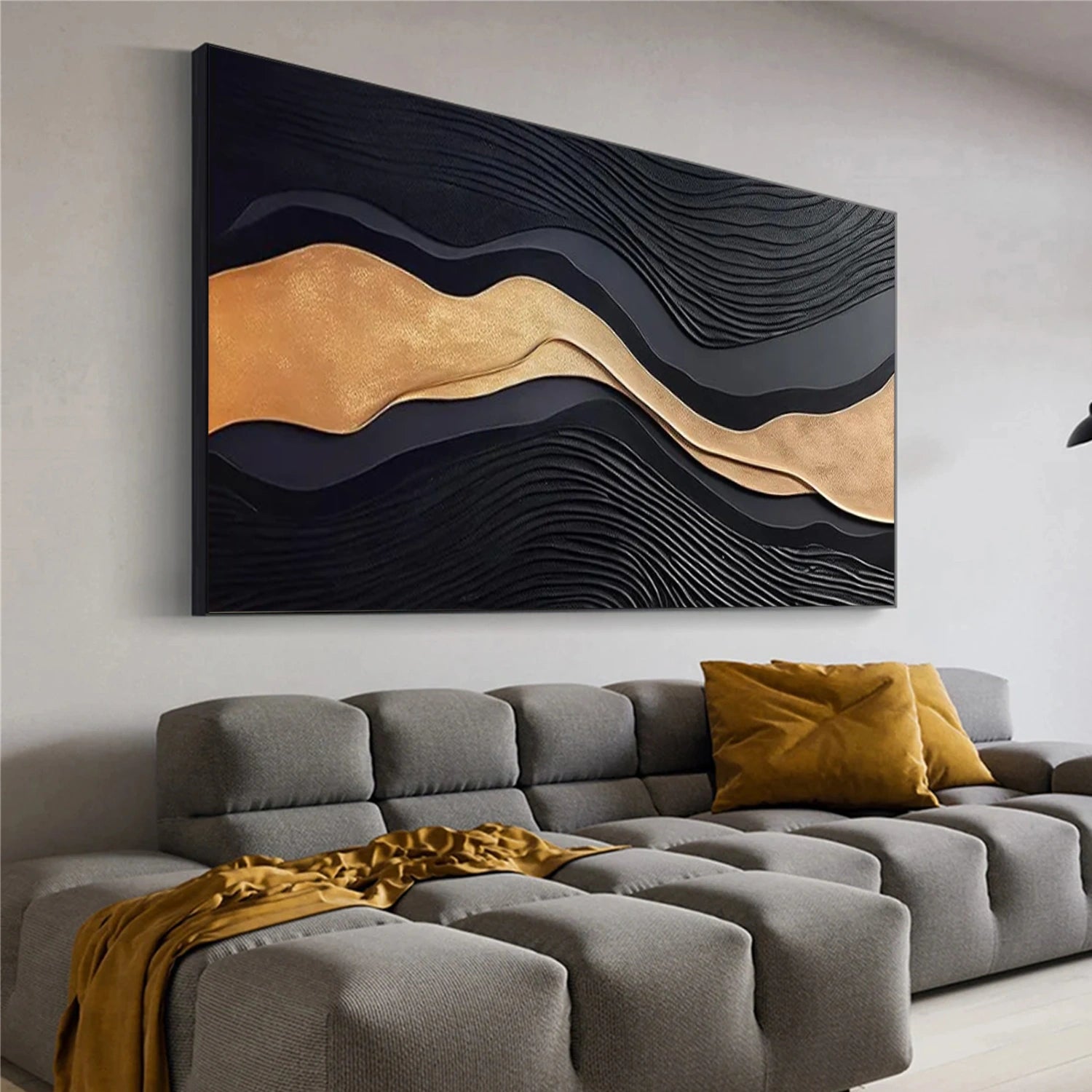 Black and Gold Minimalist Textured Canvas Art #MT186