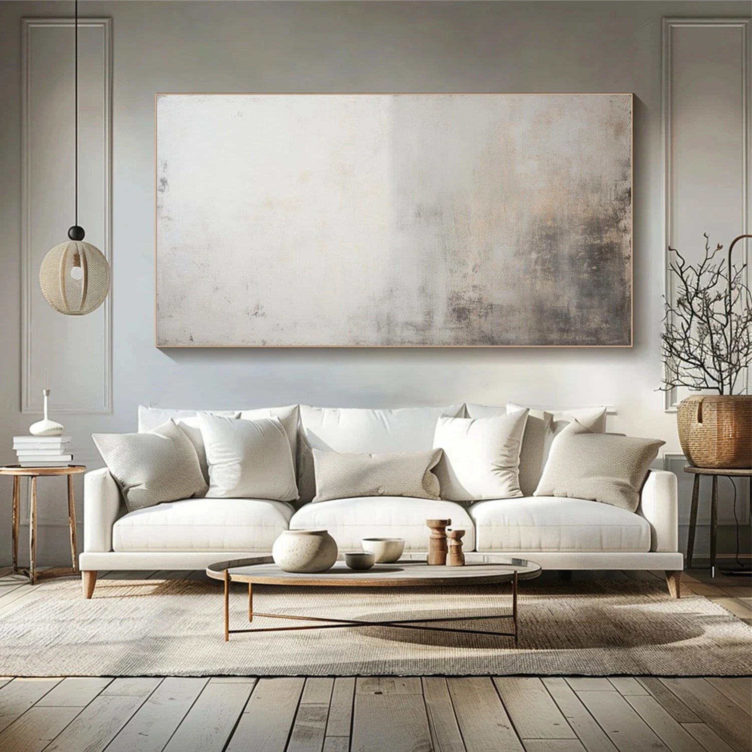 White and Gray Abstract Canvas Wall art #AP218