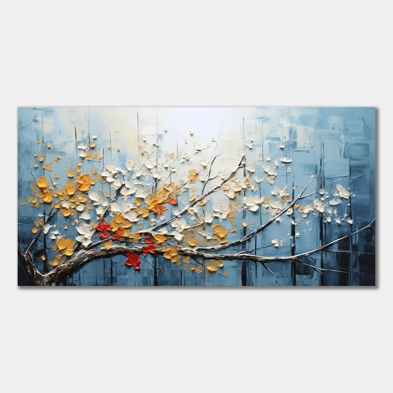 Colorful Flower And Tree Textured Painting Canvas #FT003