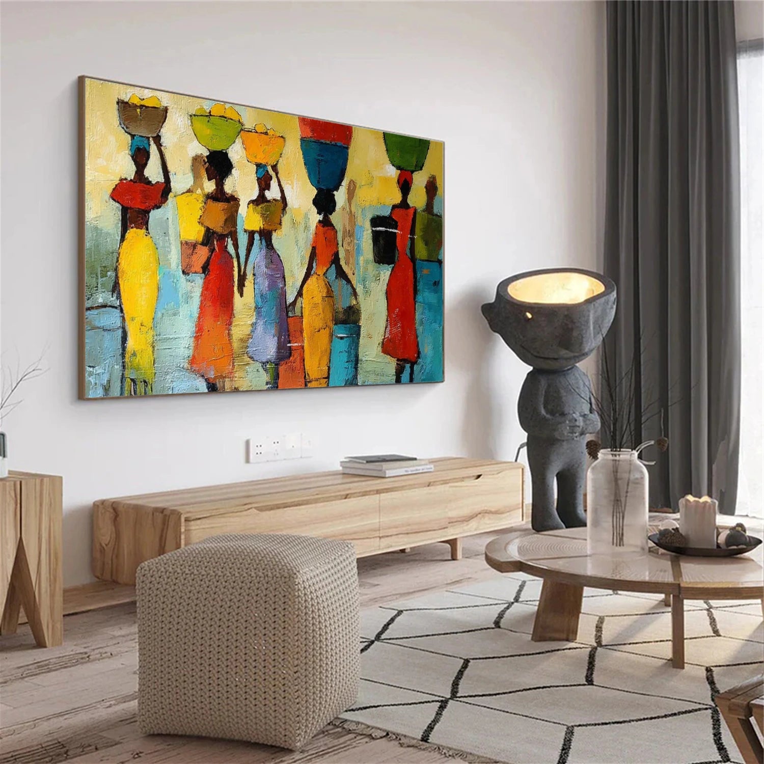 Colorful Abstract Portrait Textured Canvas Art #AE109