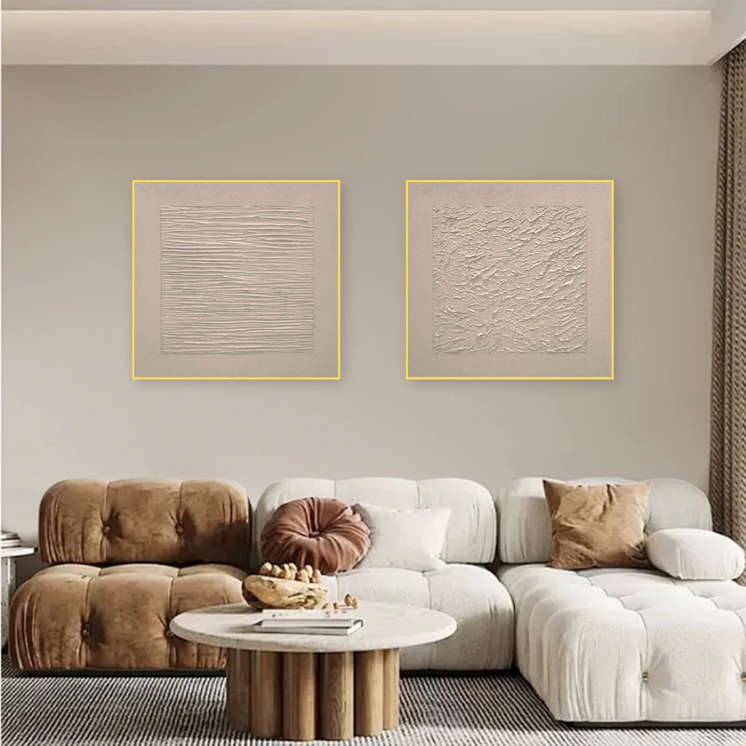 Beige Wabi Sabi Textured Canvas Art Set of 2 #WS062