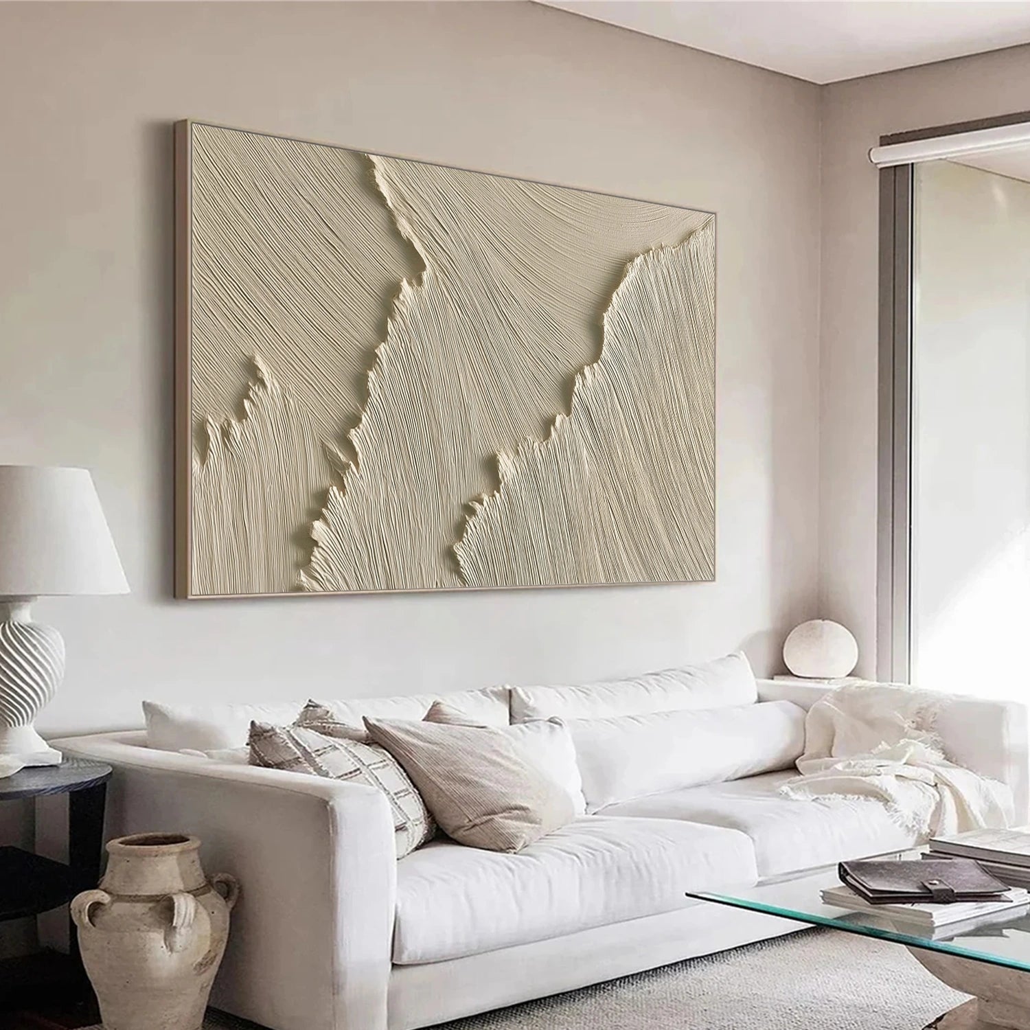 Beige Ocean Minimalist Textured Wall Art #OP054