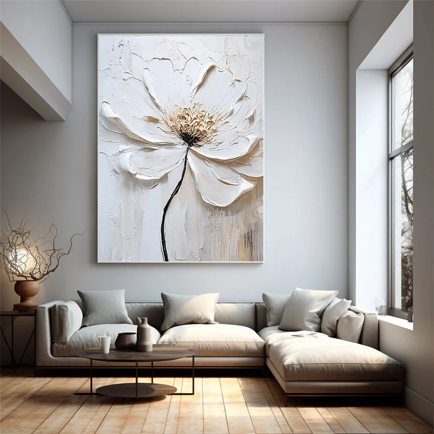 White Flower Abstract Textured Wall Art #FP113