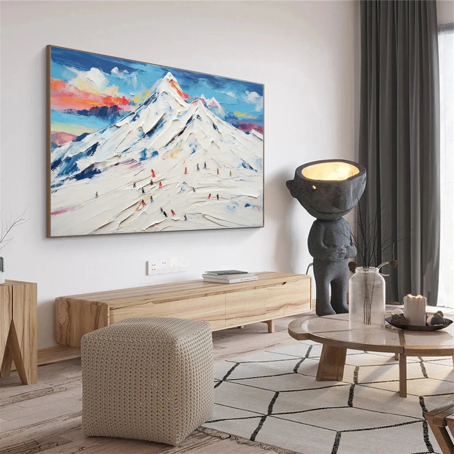 Skiing Sport Textured Wall Art #MS075