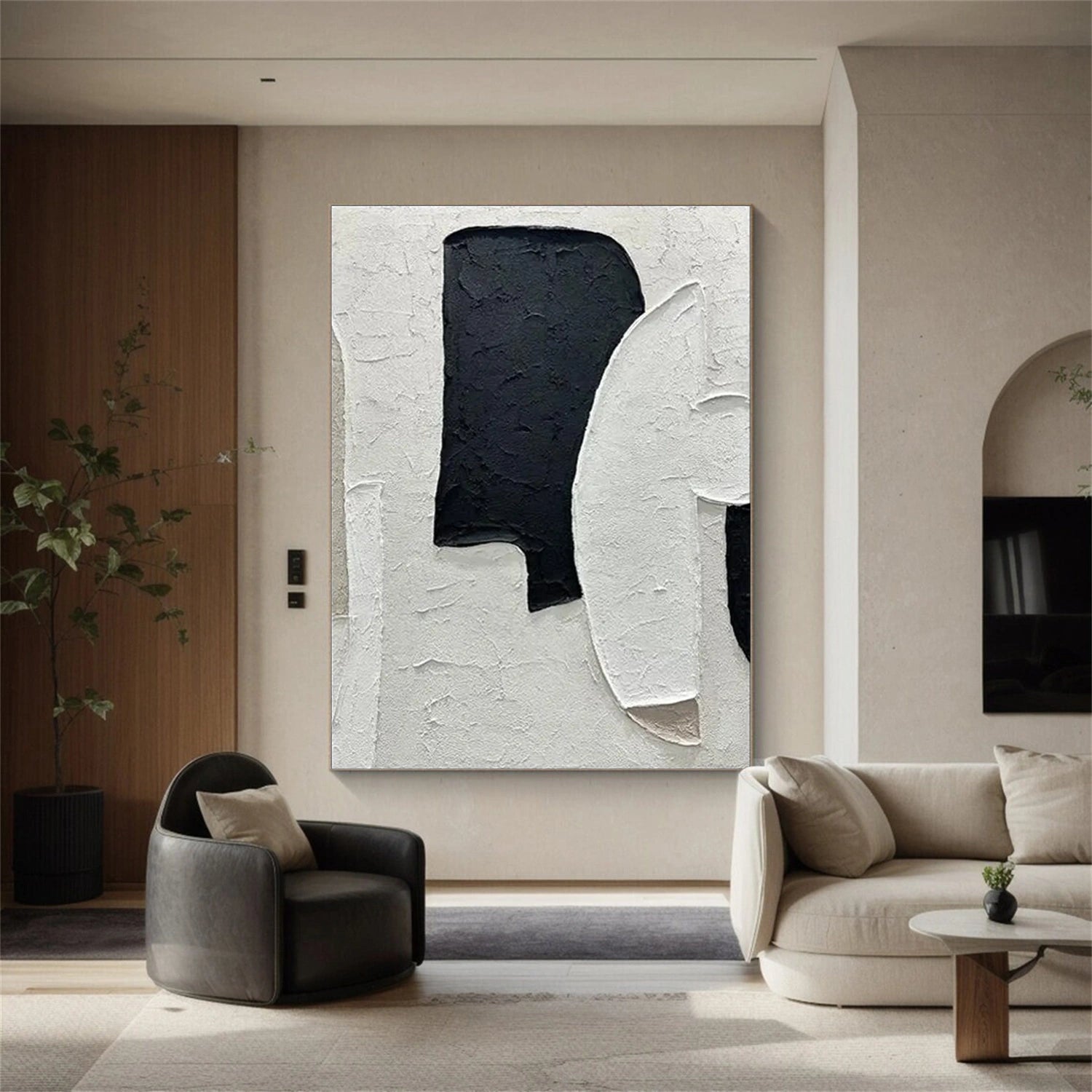 Black and White Minimalist Textured Canvas Art #MT128