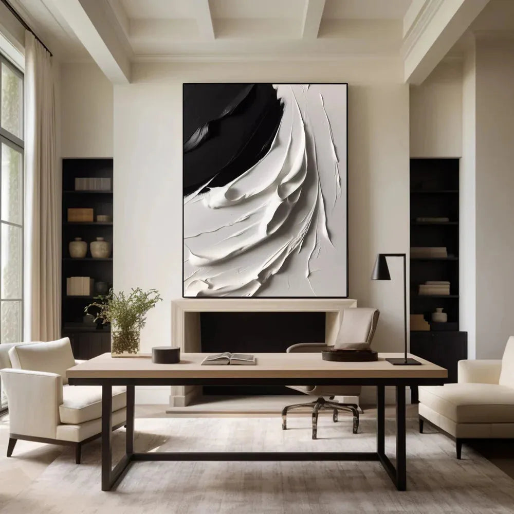 White and Black Minimalist Textured Canvas #MT052