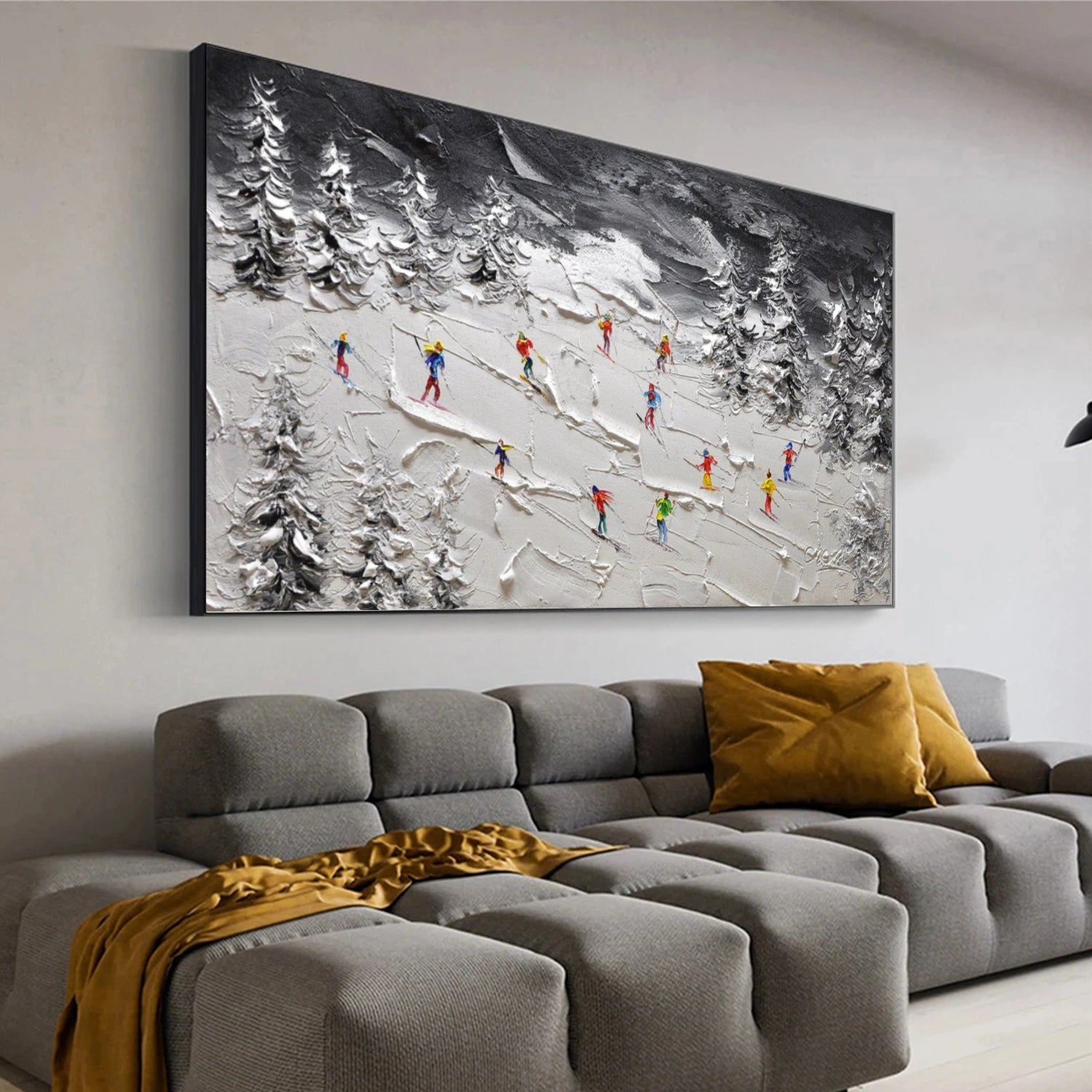 Skiing Sport Textured Wall Art #MS059