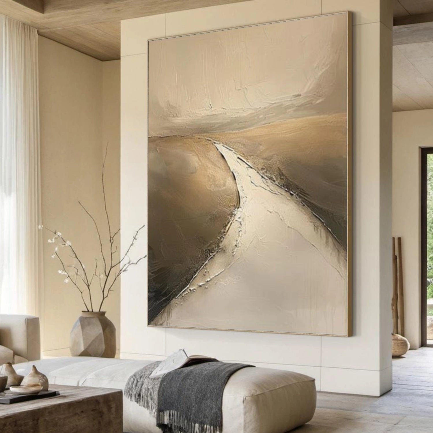 Beige and Brown Minimalist Textured Canvas Art #MT181