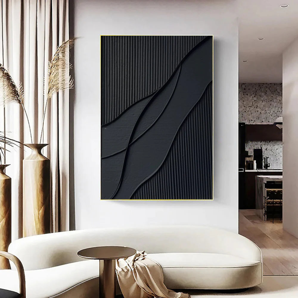 Black Minimalist Textured Canvas #MT069